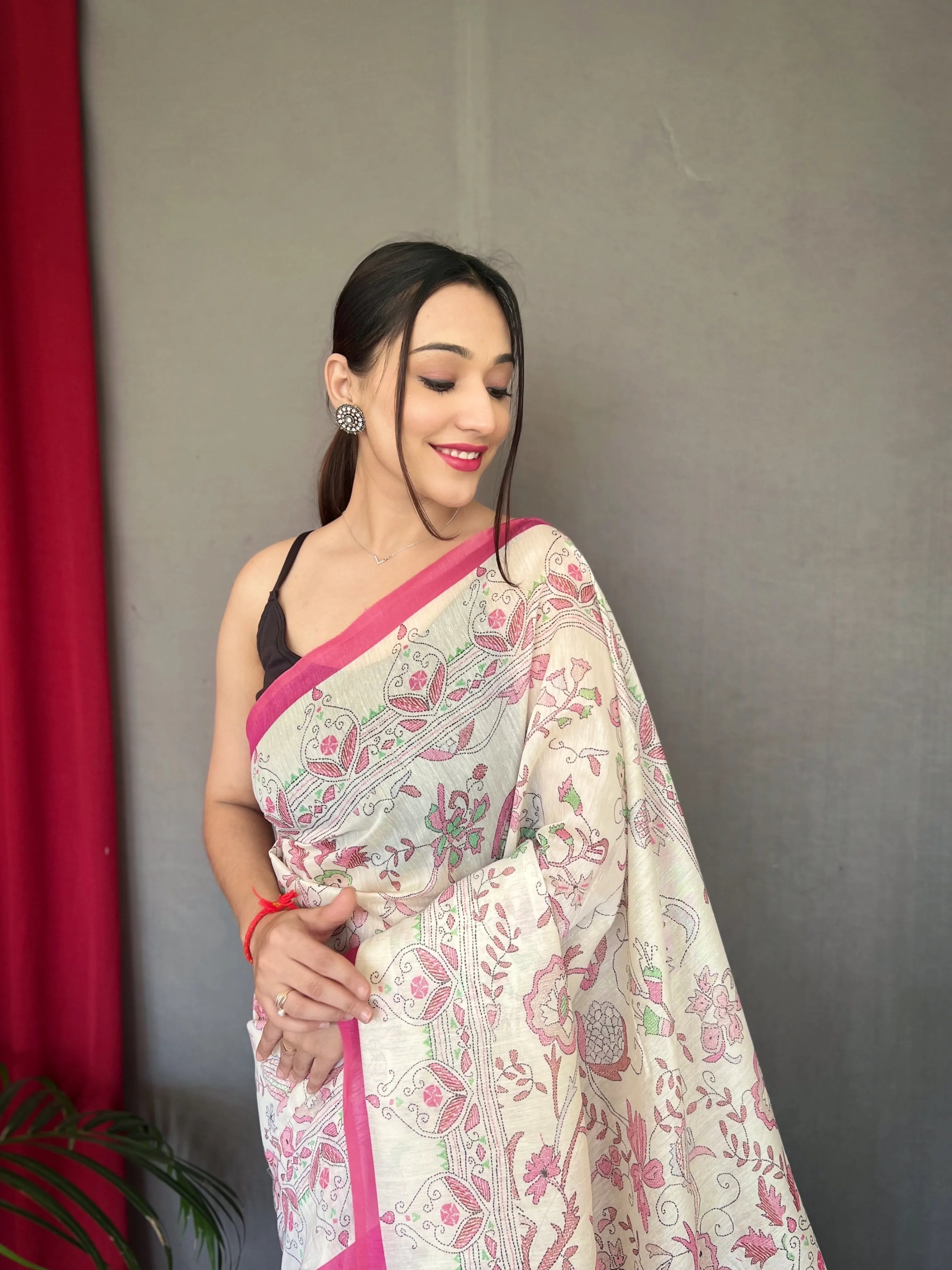 Malai Cotton Katha Printed Saree