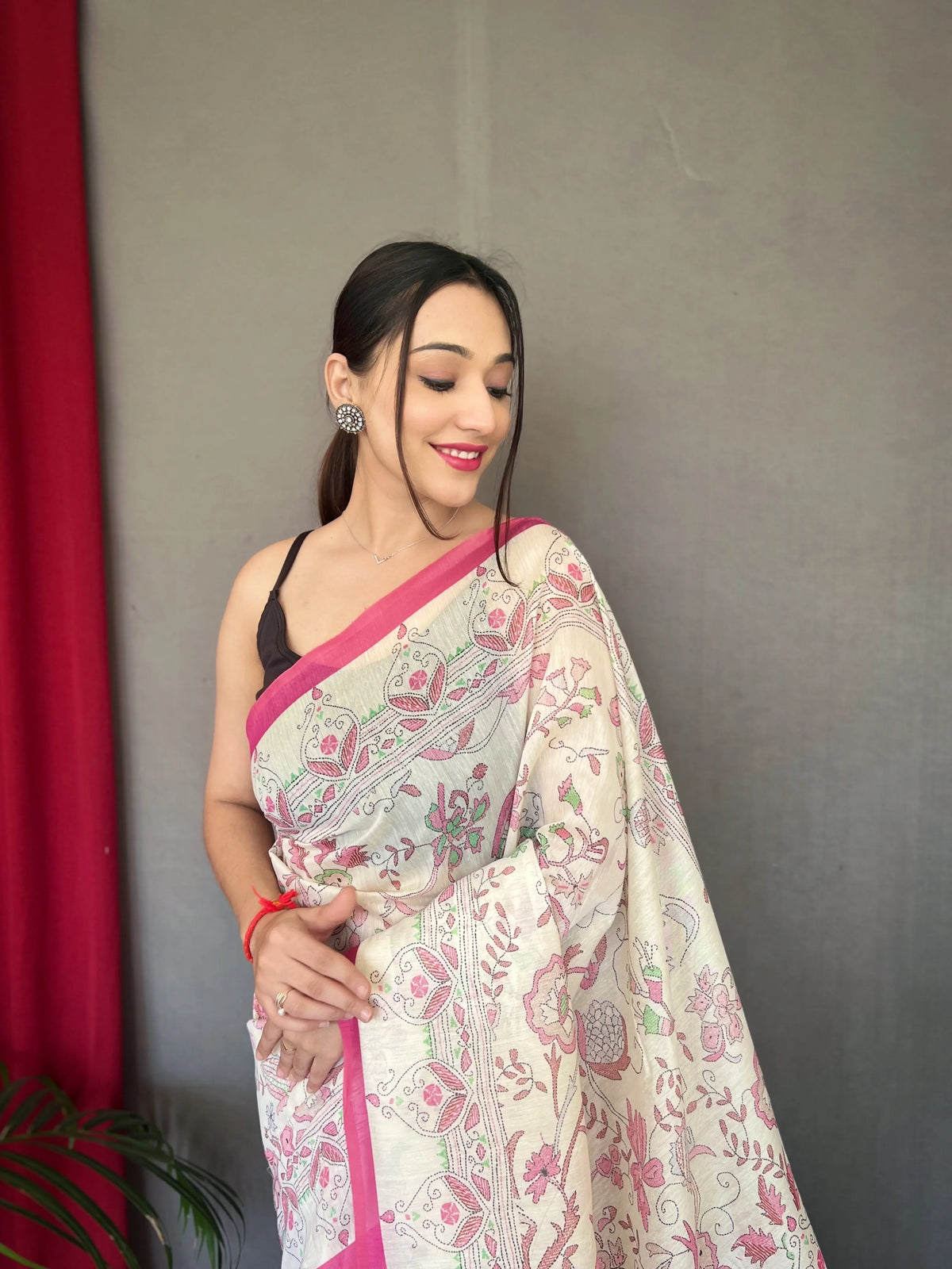 Malai Cotton Katha Printed Saree