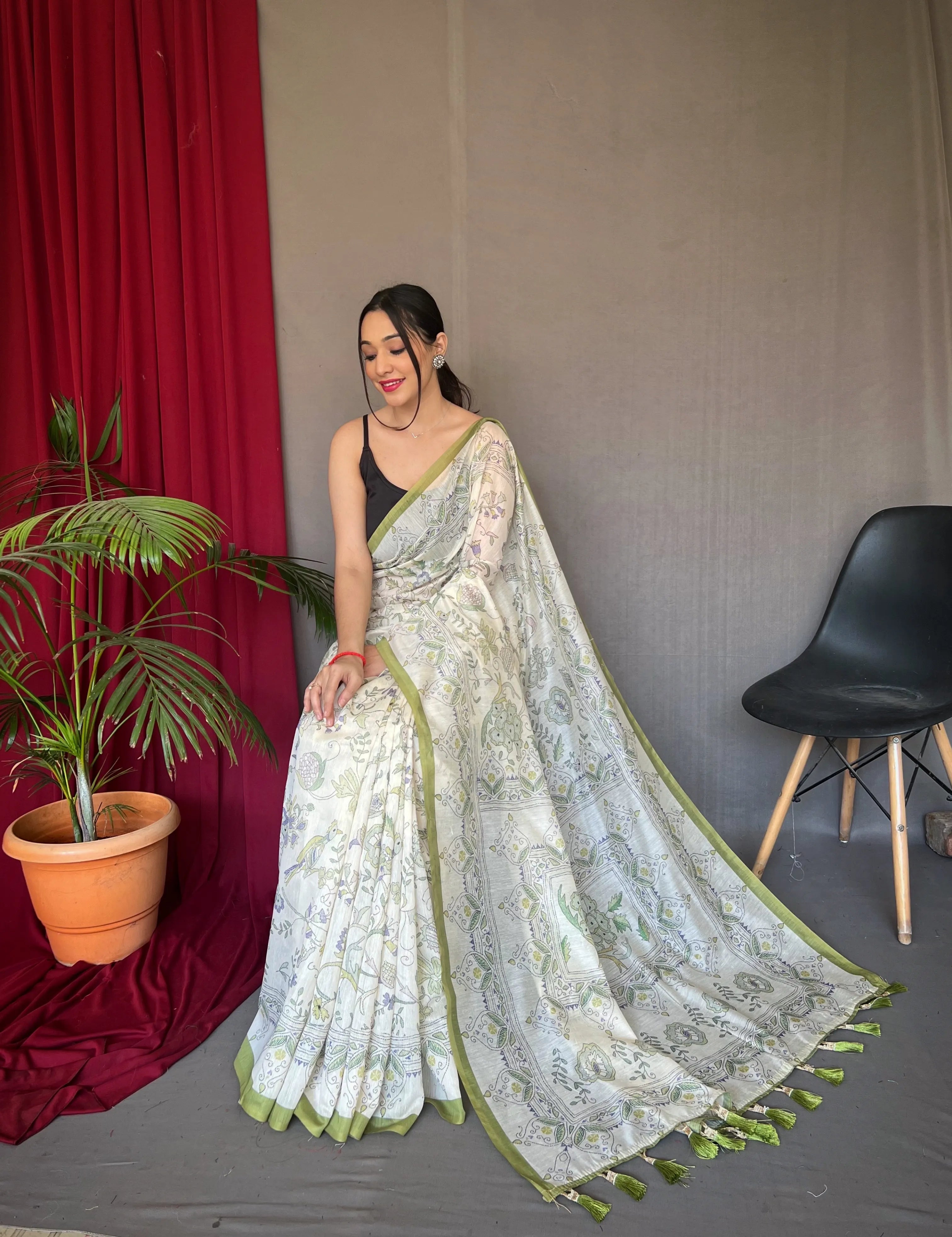 Malai Cotton Katha Printed Saree