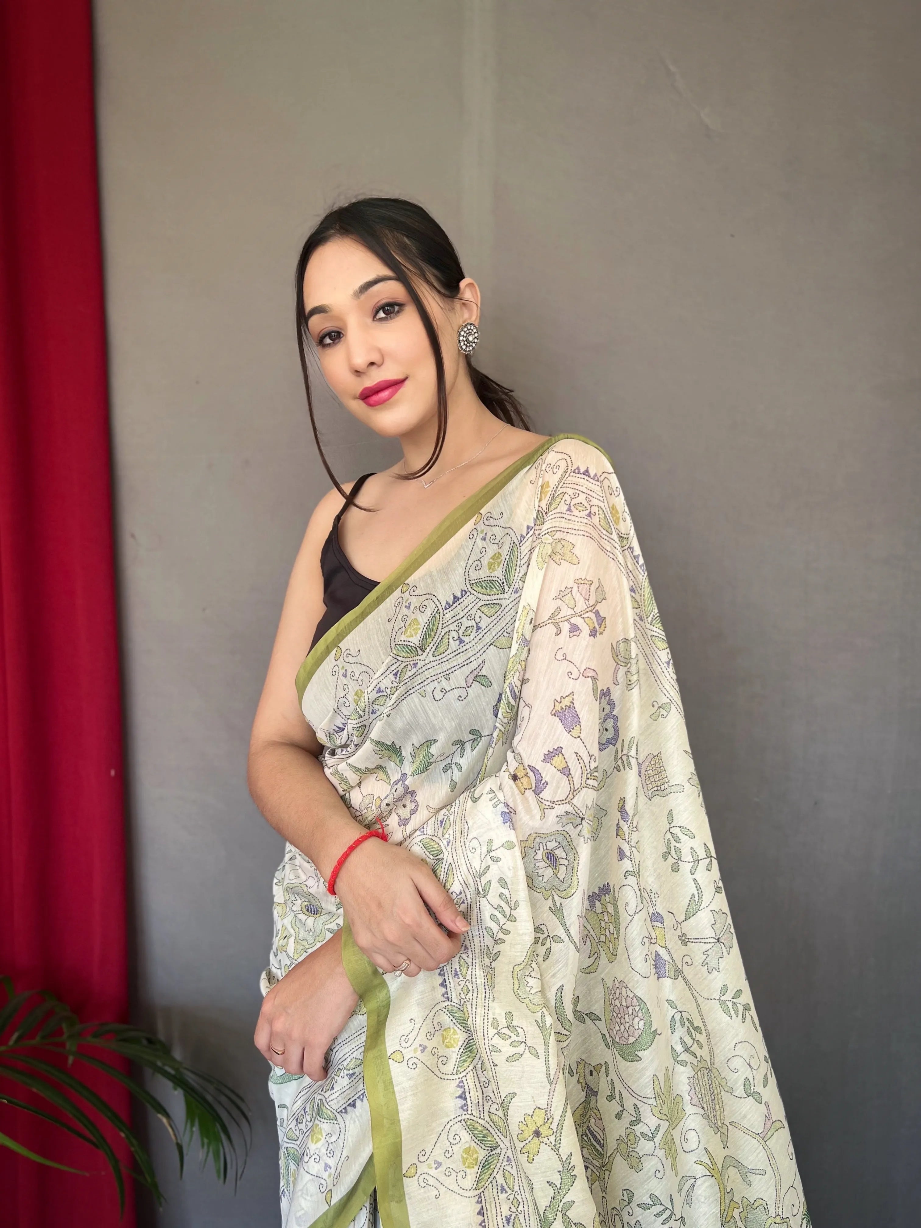 Malai Cotton Katha Printed Saree