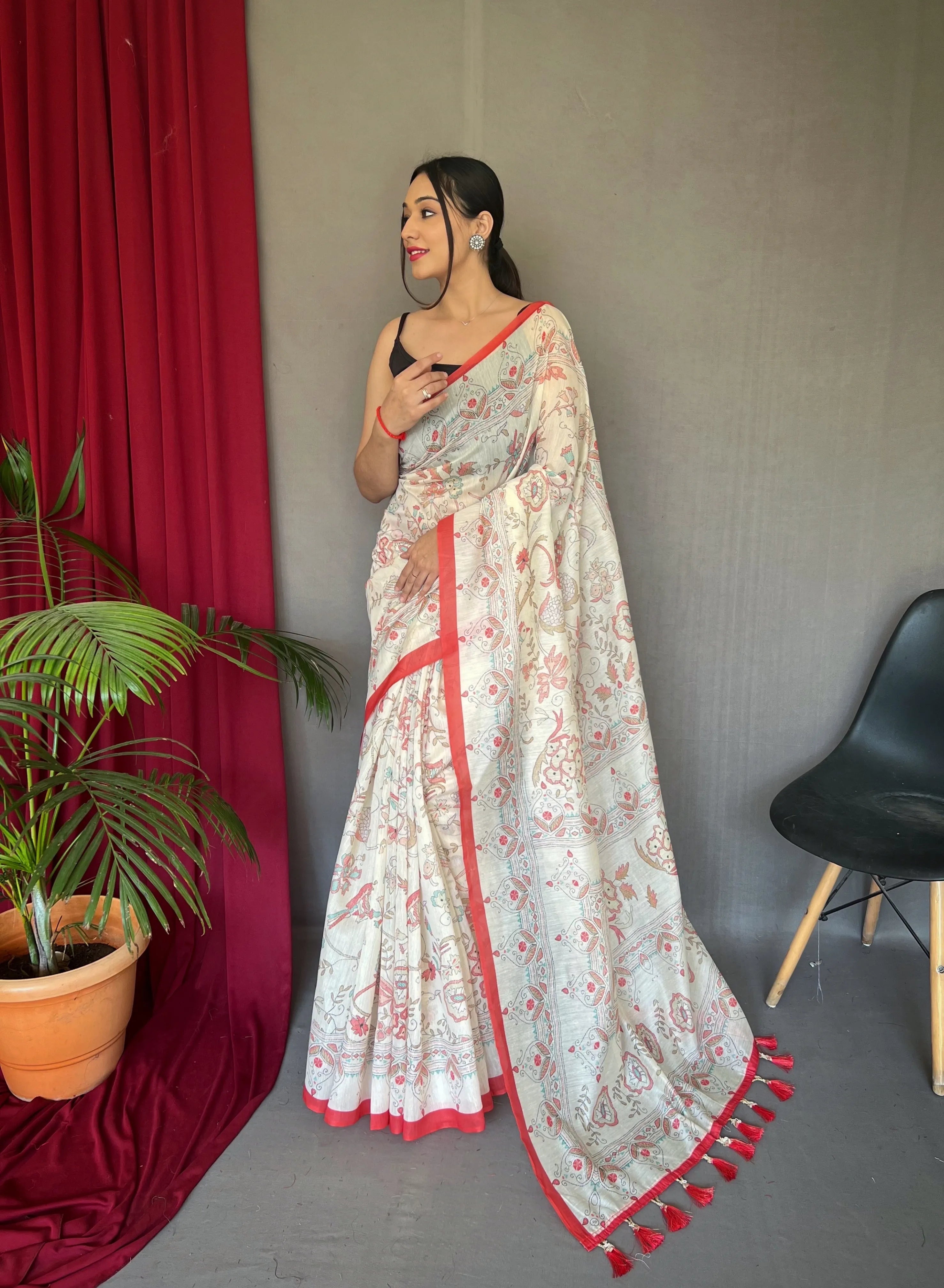 Malai Cotton Katha Printed Saree