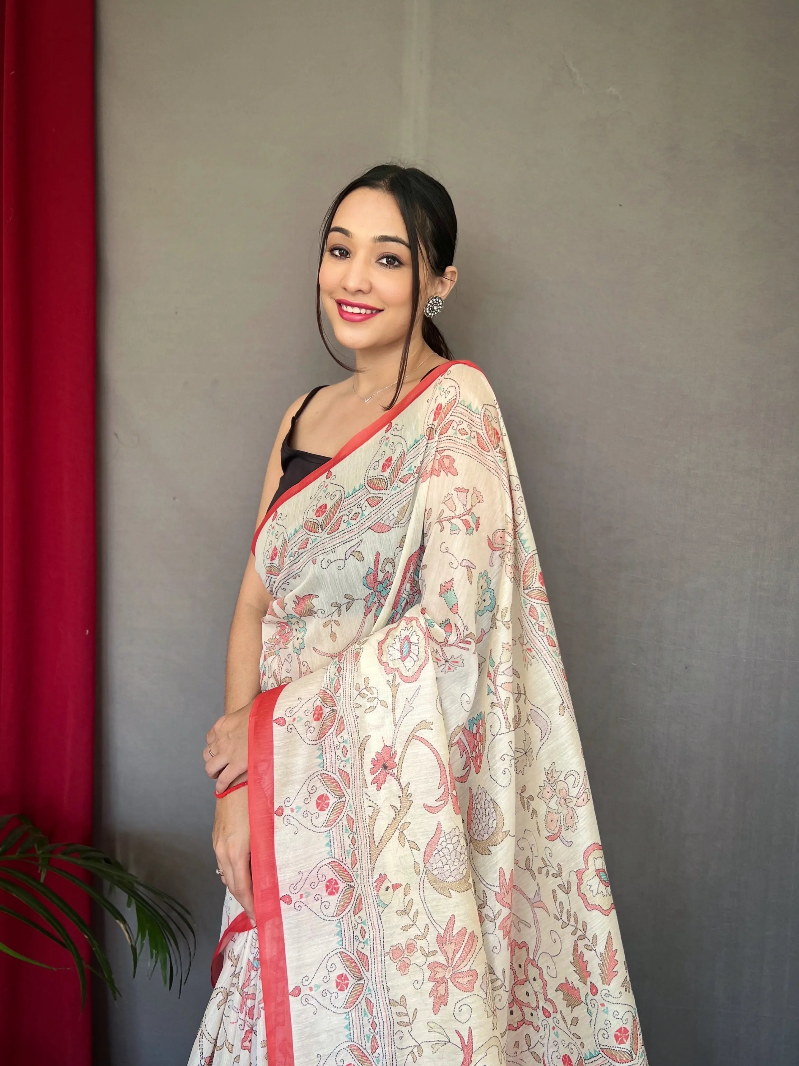 Malai Cotton Katha Printed Saree