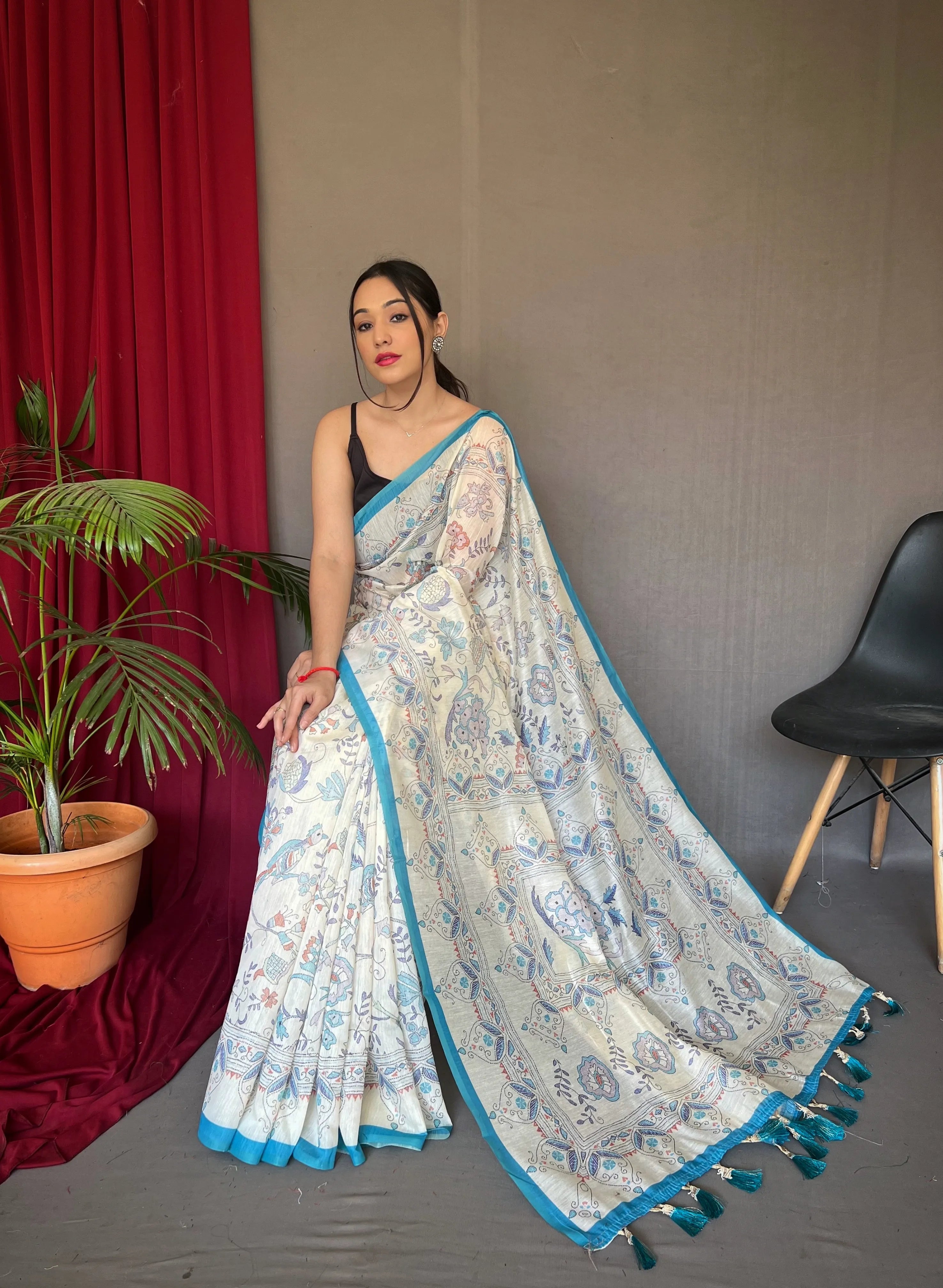 Malai Cotton Katha Printed Saree