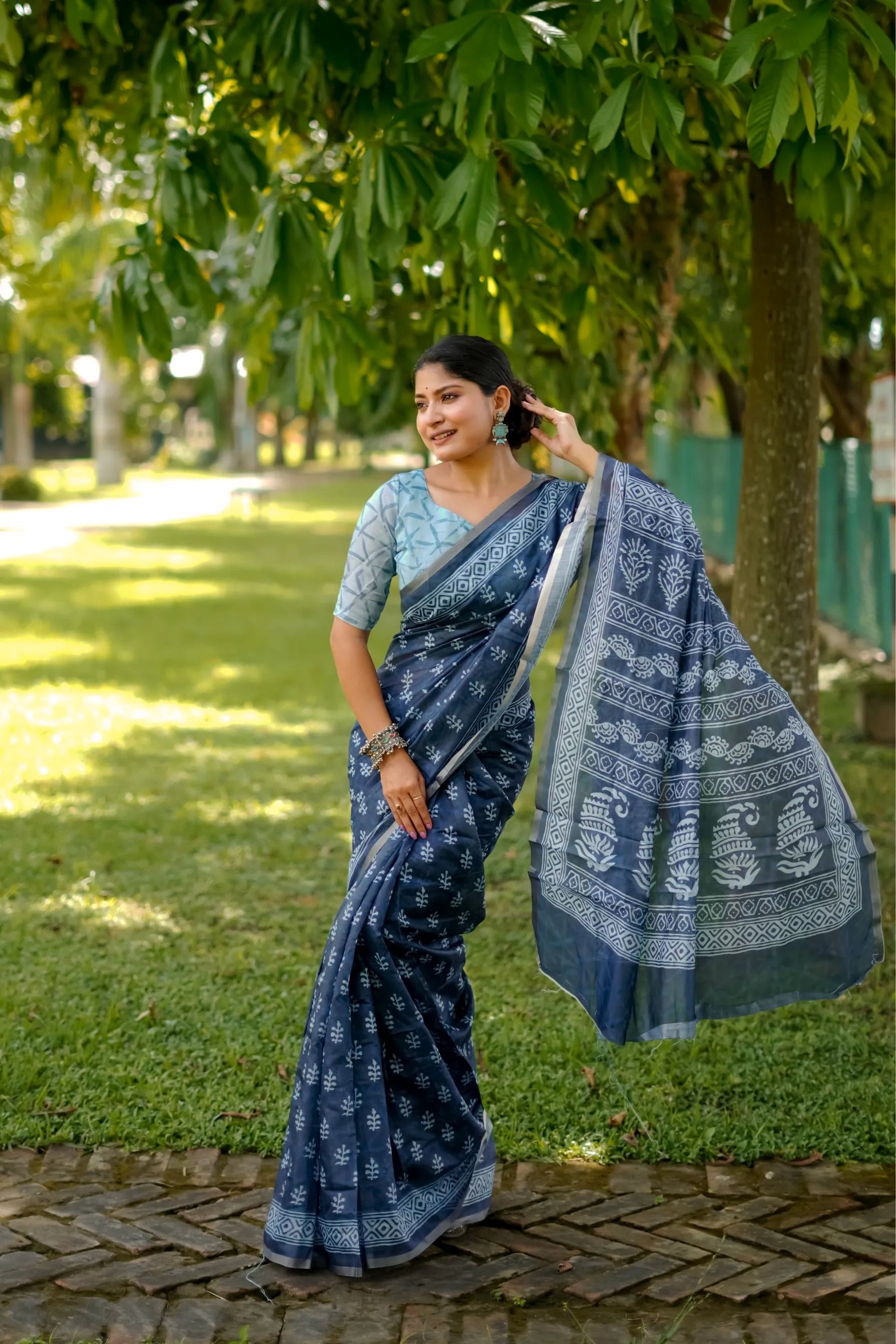 Soft Dhanwari Cotton Digital Block Printed Saree