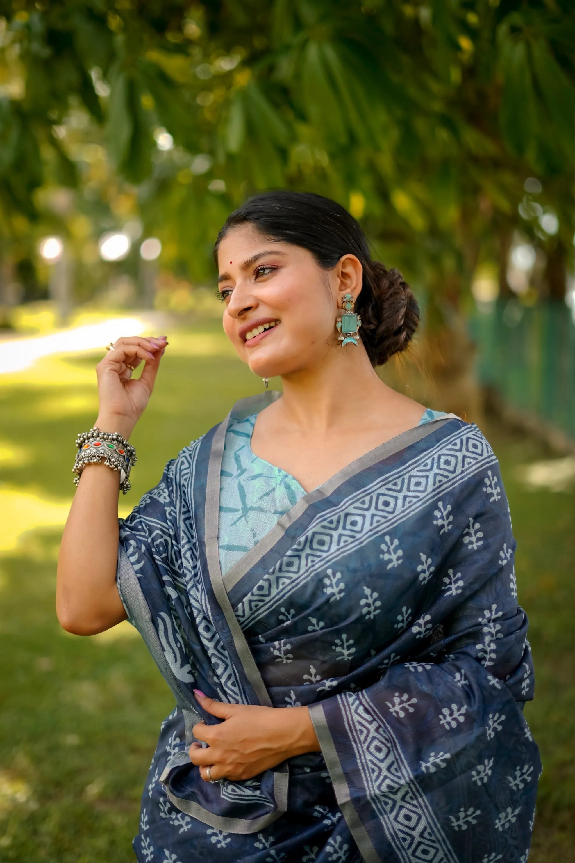 Soft Dhanwari Cotton Digital Block Printed Saree
