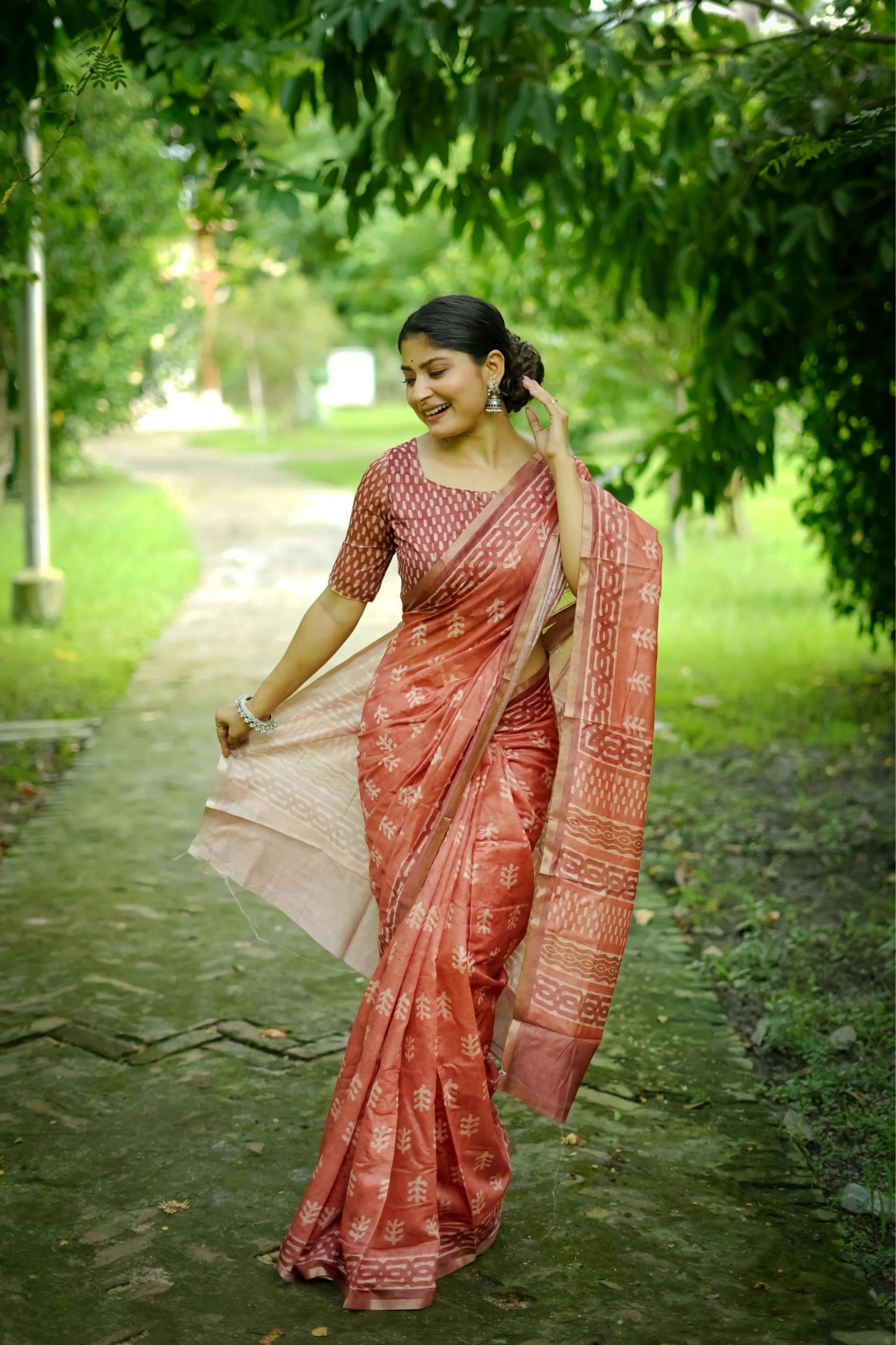Soft Dhanwari Cotton Digital Block Printed Saree
