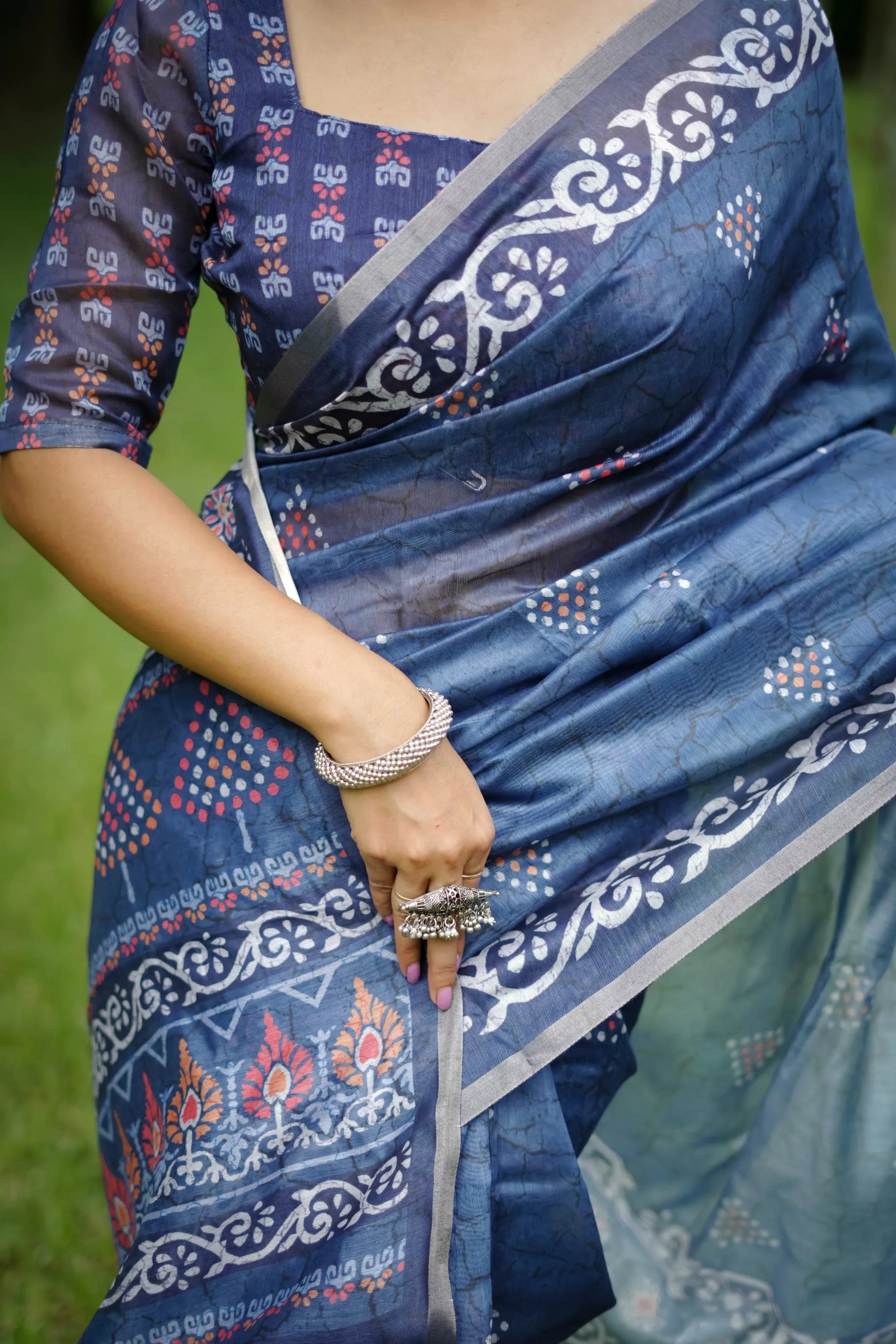 Soft Dhanwari Cotton Digital Block Printed Saree