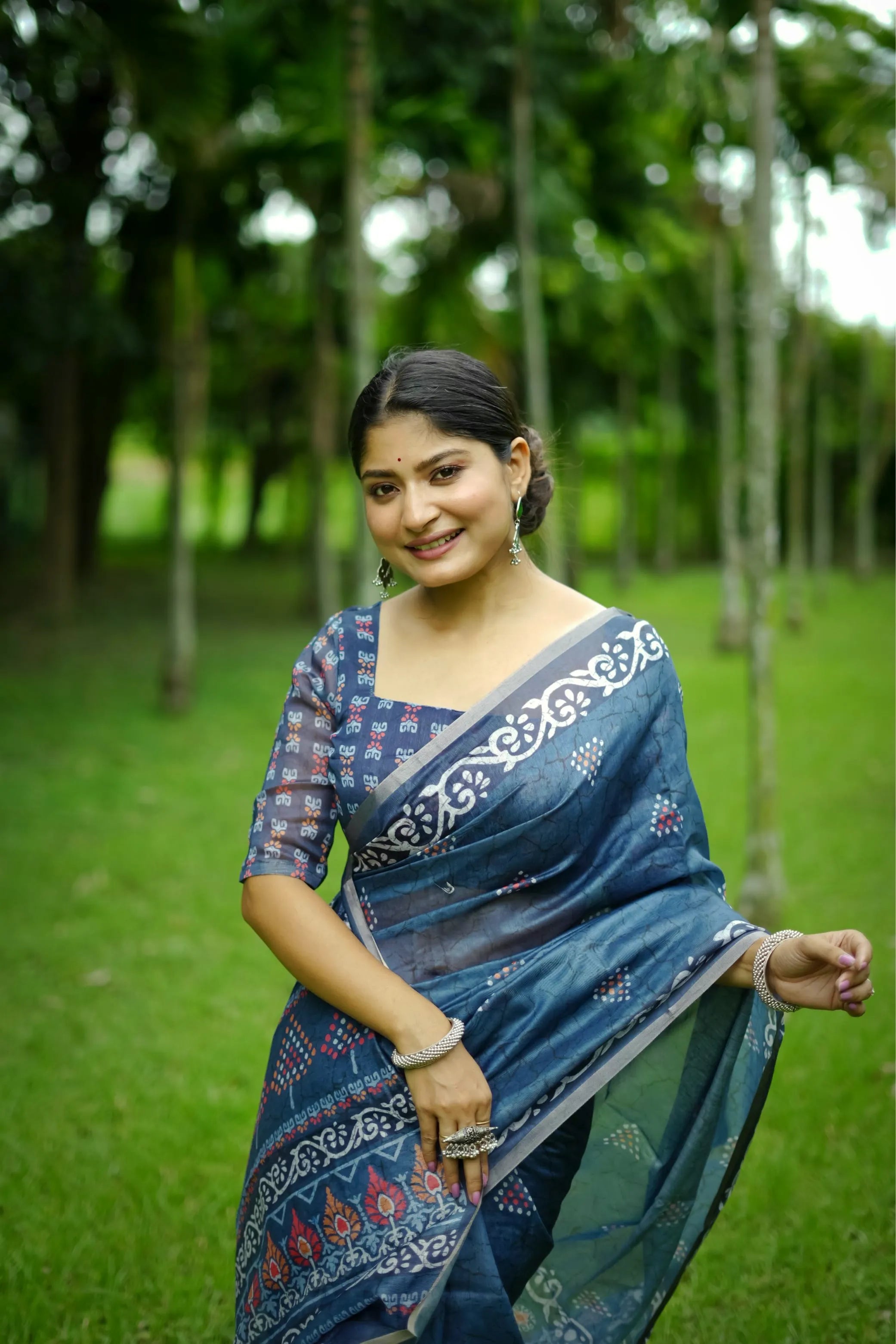 Soft Dhanwari Cotton Digital Block Printed Saree