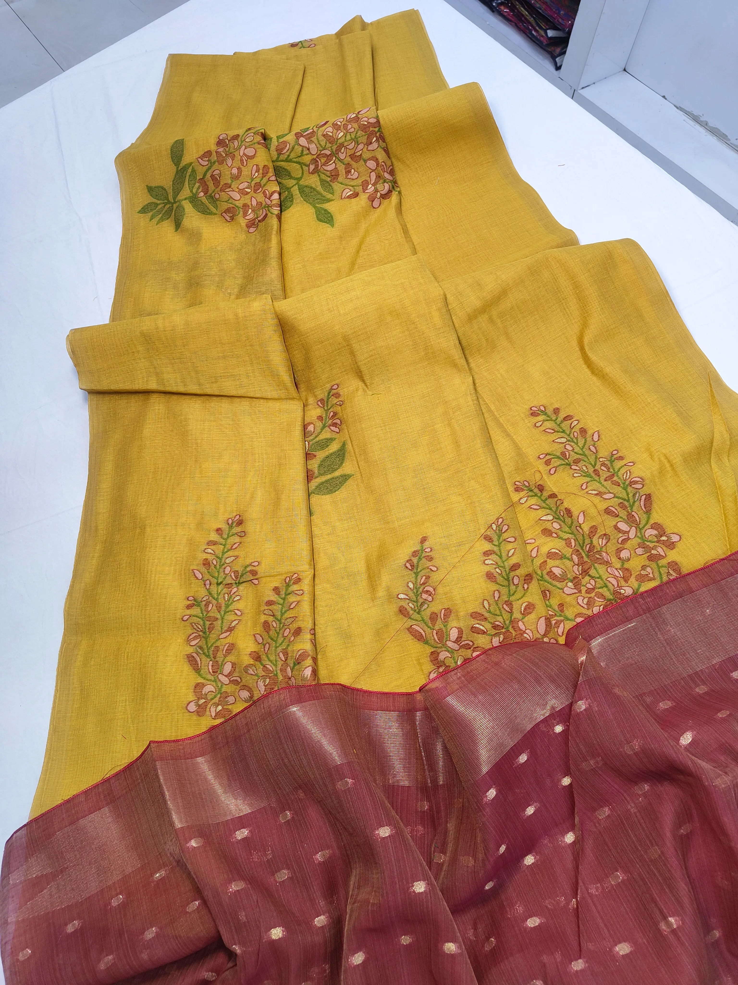 Soft Muga Cotton Floral Design Saree