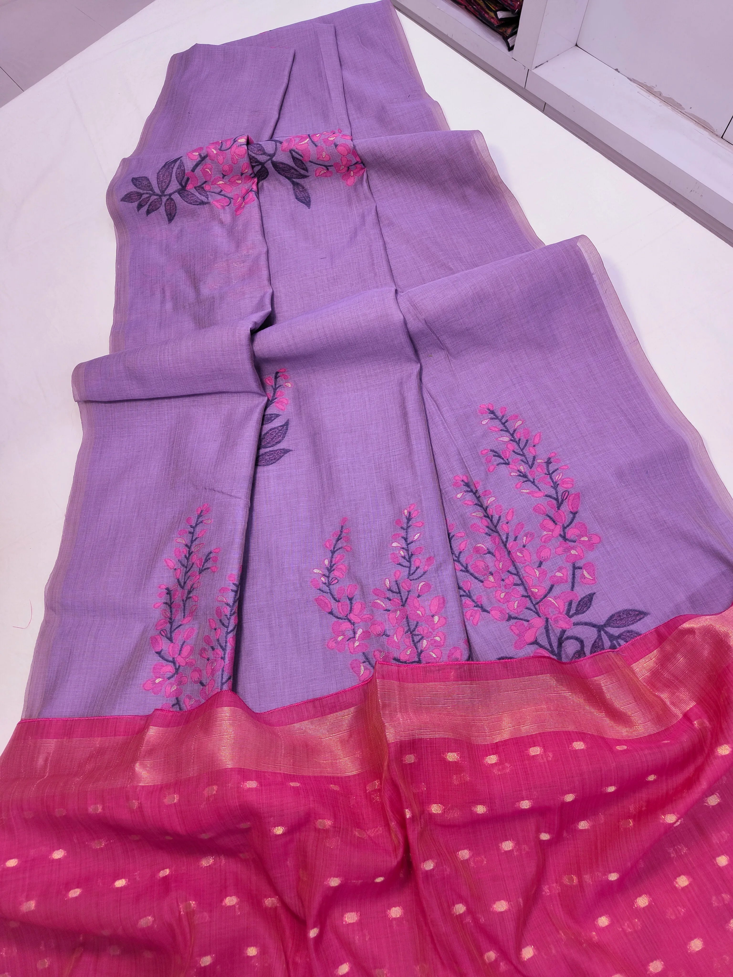 Soft Muga Cotton Floral Design Saree