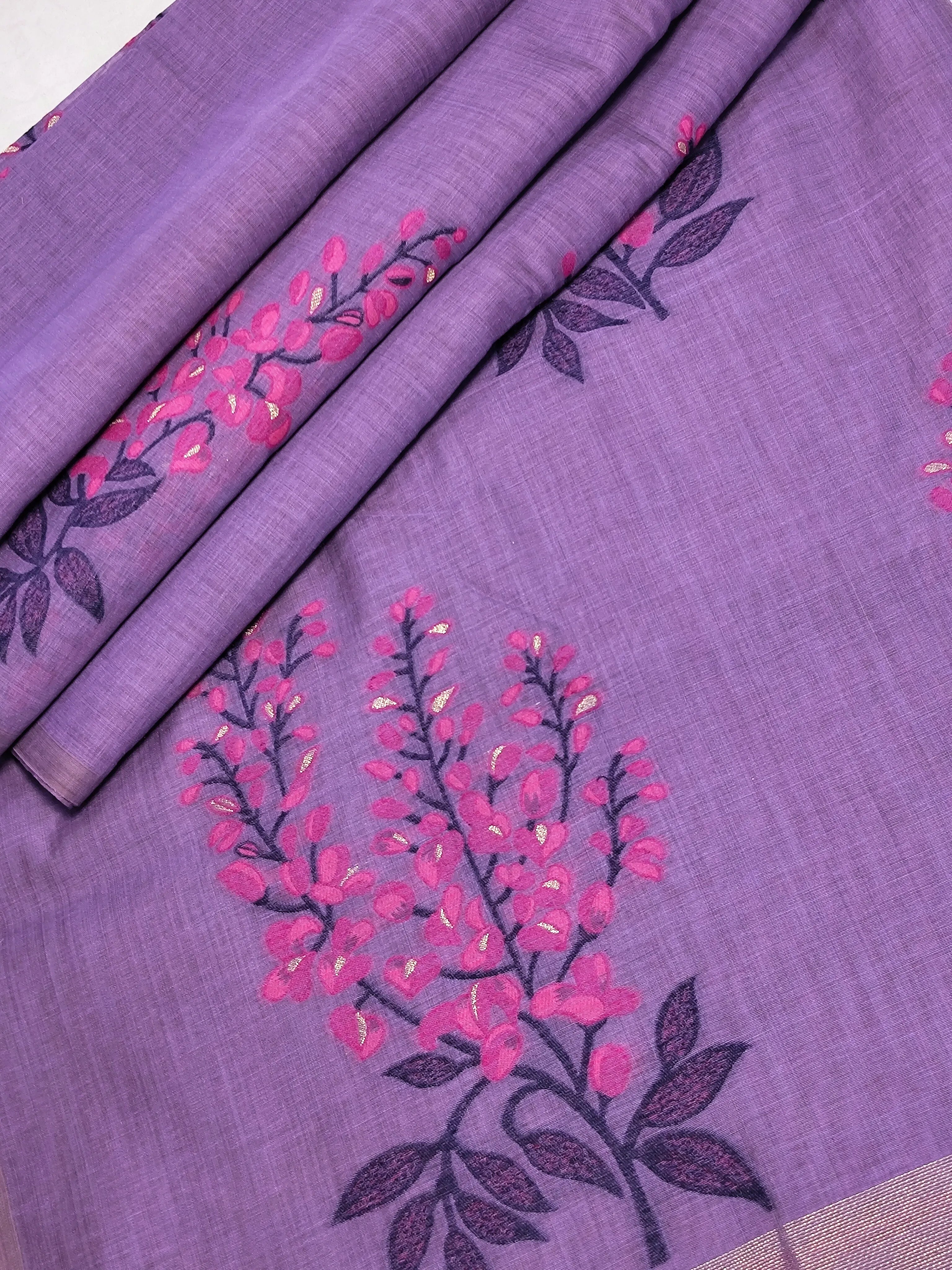 Soft Muga Cotton Floral Design Saree