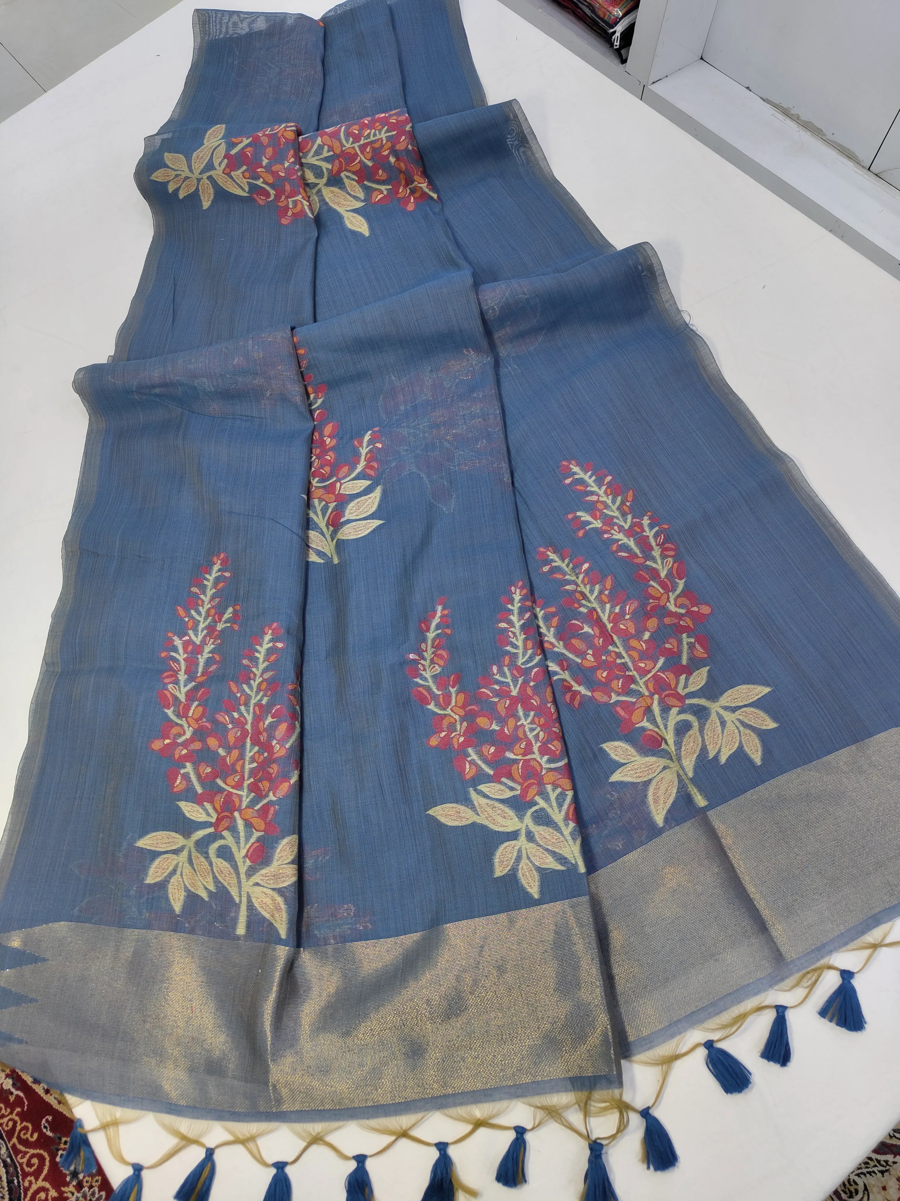 Soft Muga Cotton Floral Design Saree