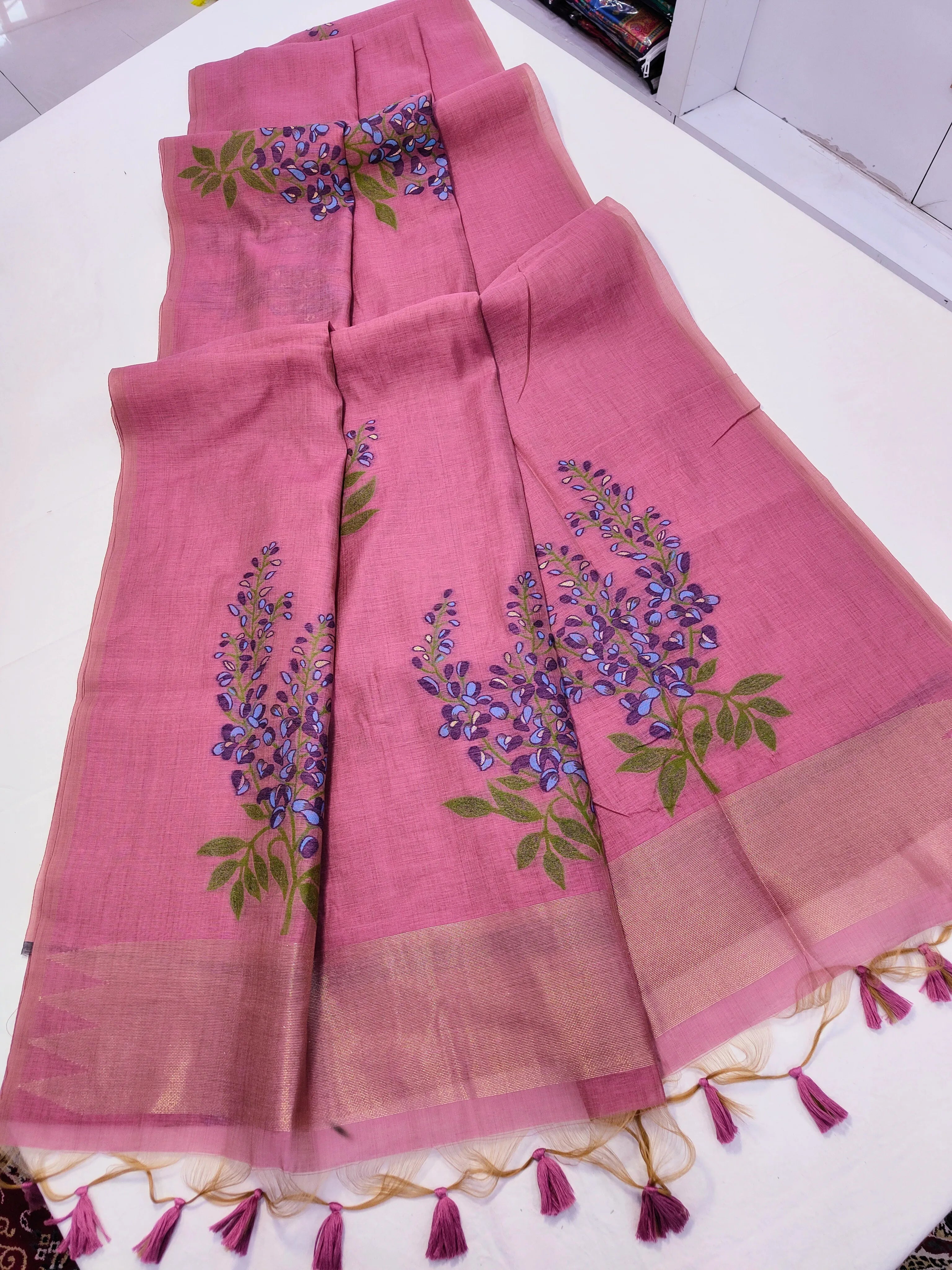 Soft Muga Cotton Floral Design Saree