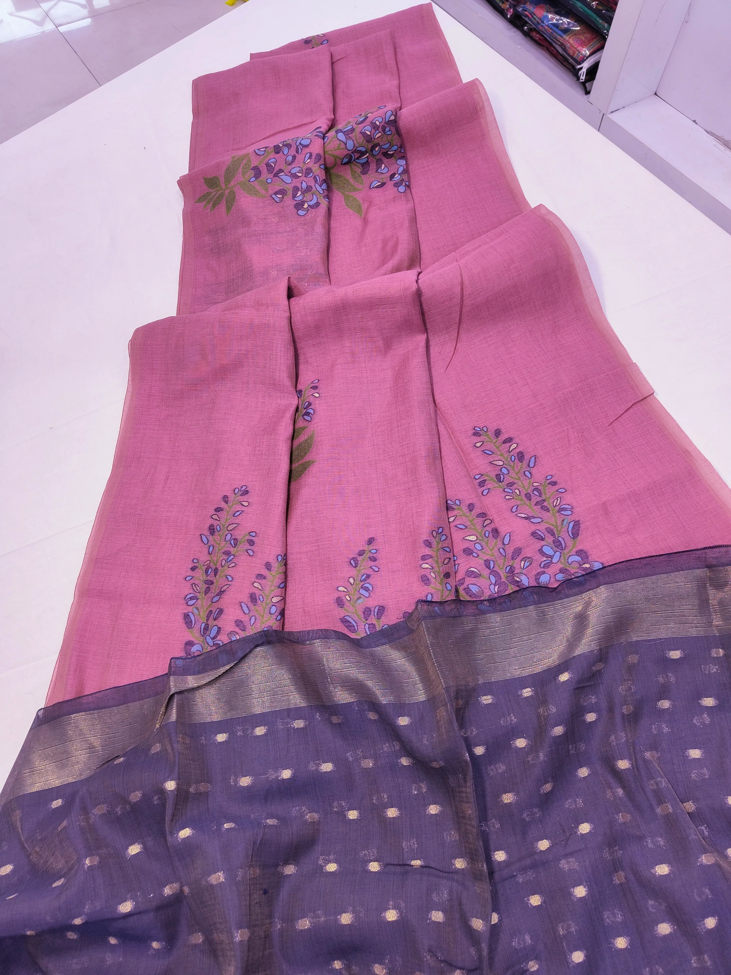 Soft Muga Cotton Floral Design Saree