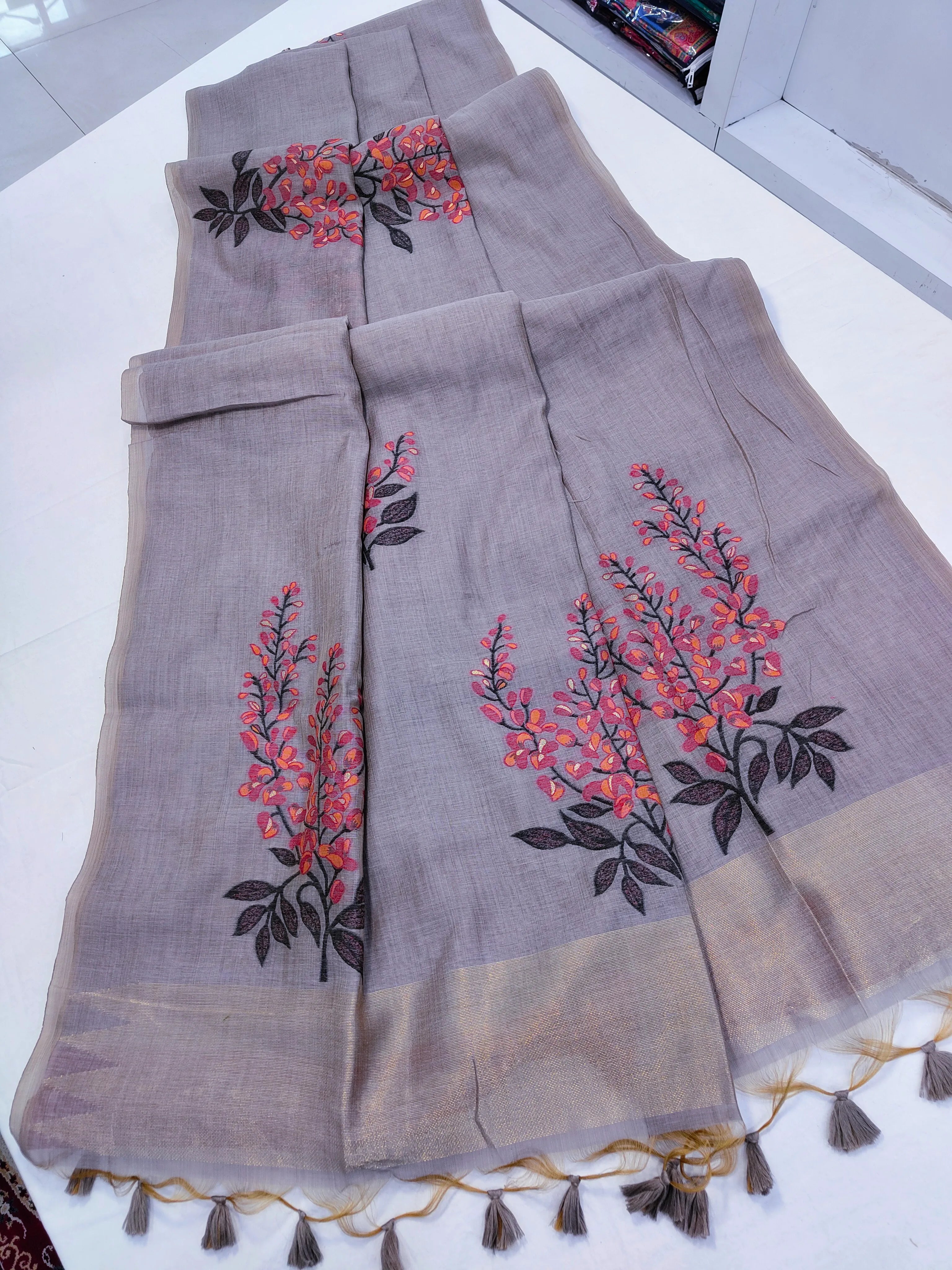 Soft Muga Cotton Floral Design Saree