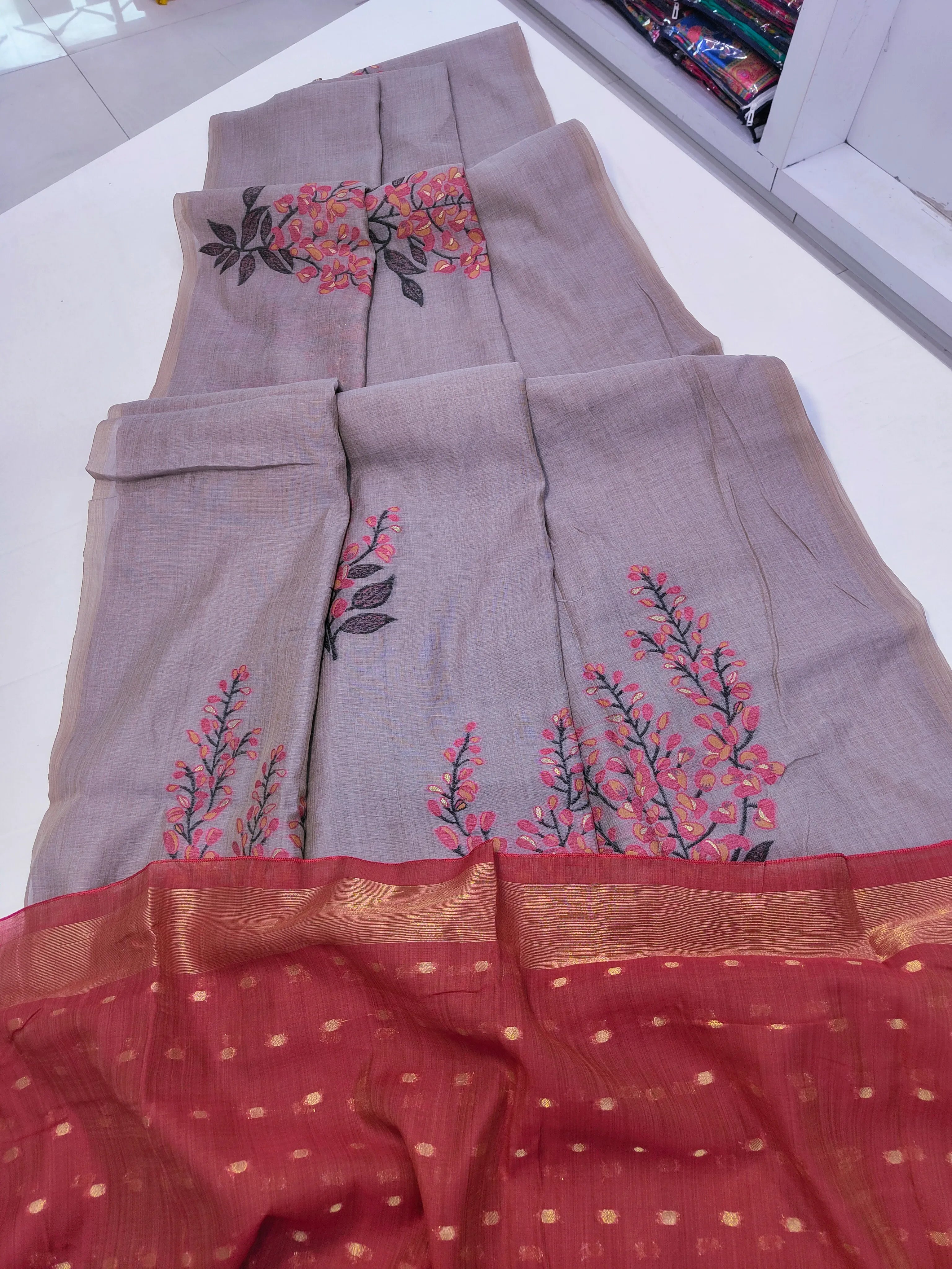 Soft Muga Cotton Floral Design Saree