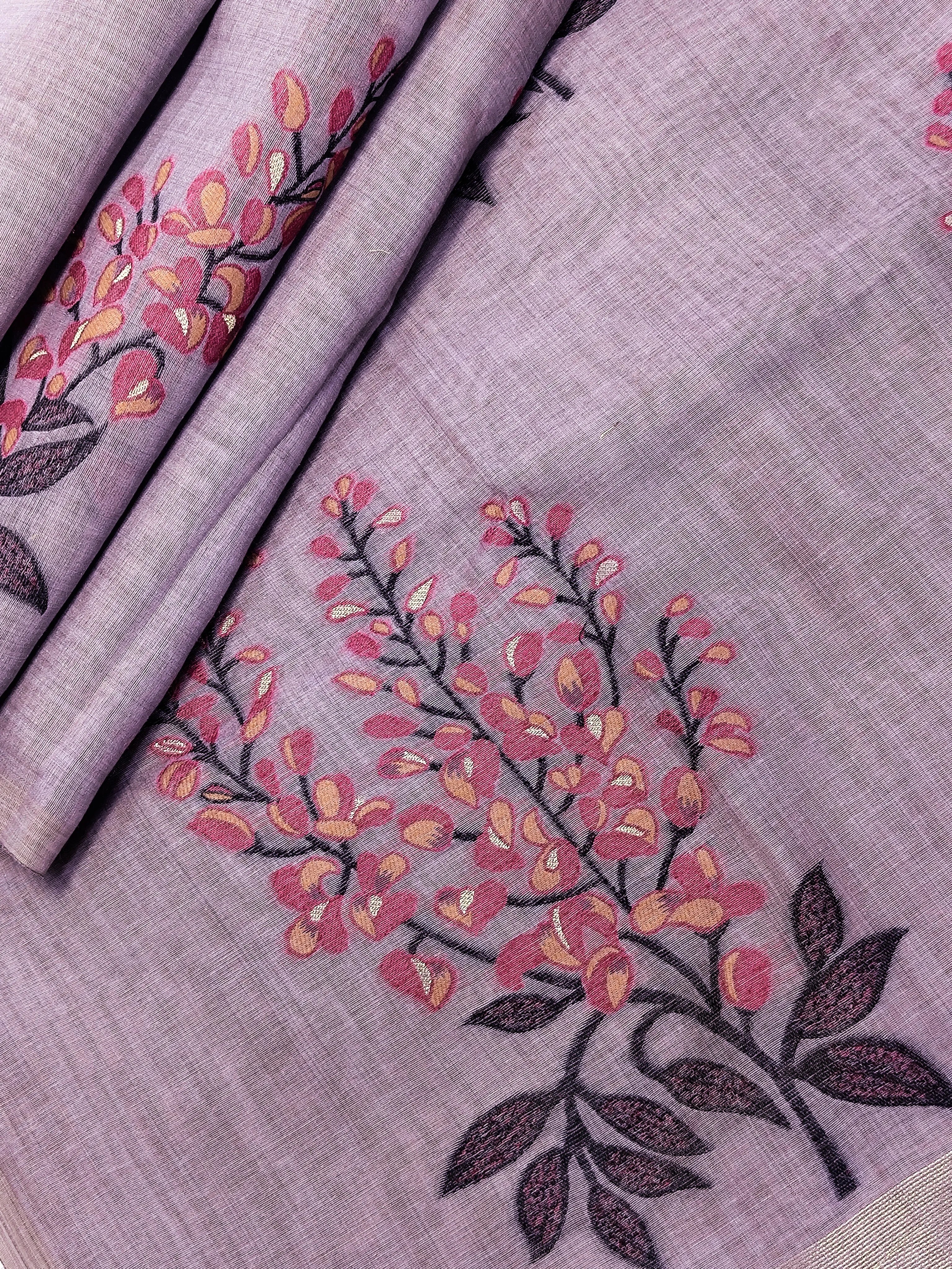 Soft Muga Cotton Floral Design Saree