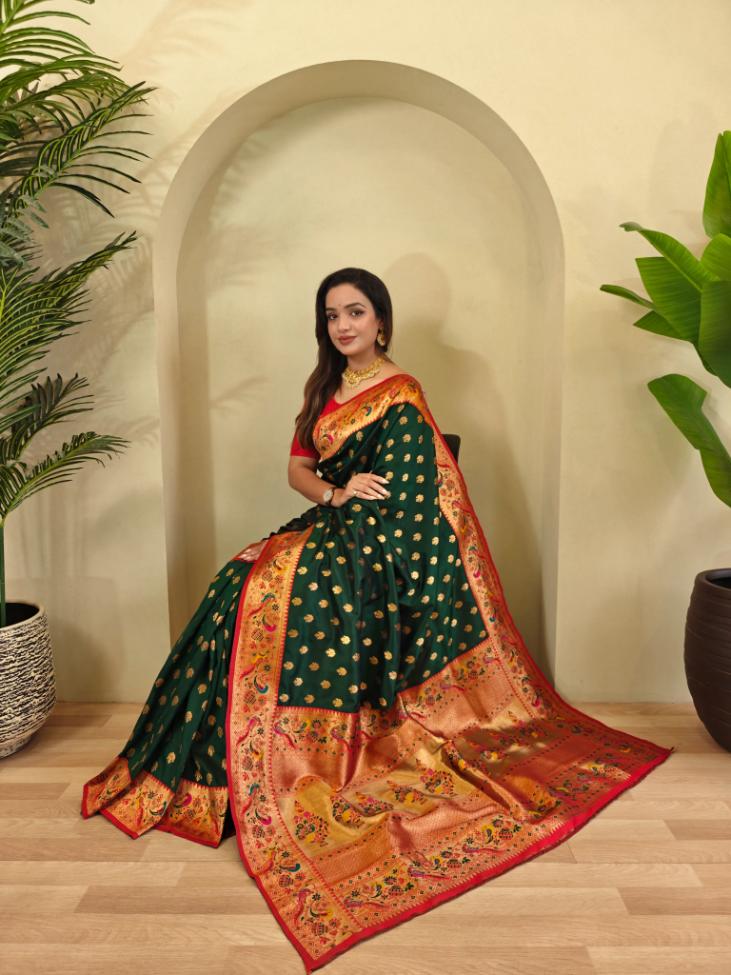 Paithani Silk Traditional Zari Weaving Rich Pallu Saree
