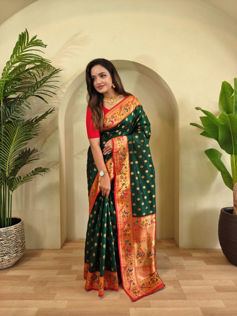 Paithani Silk Traditional Zari Weaving Rich Pallu Saree