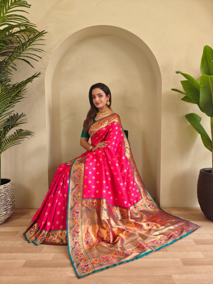 Paithani Silk Traditional Zari Weaving Rich Pallu Saree