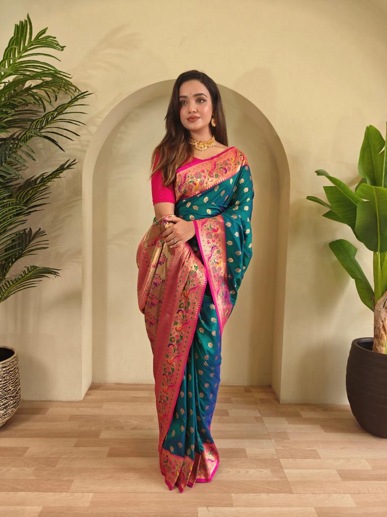 Paithani Silk Traditional Zari Weaving Rich Pallu Saree