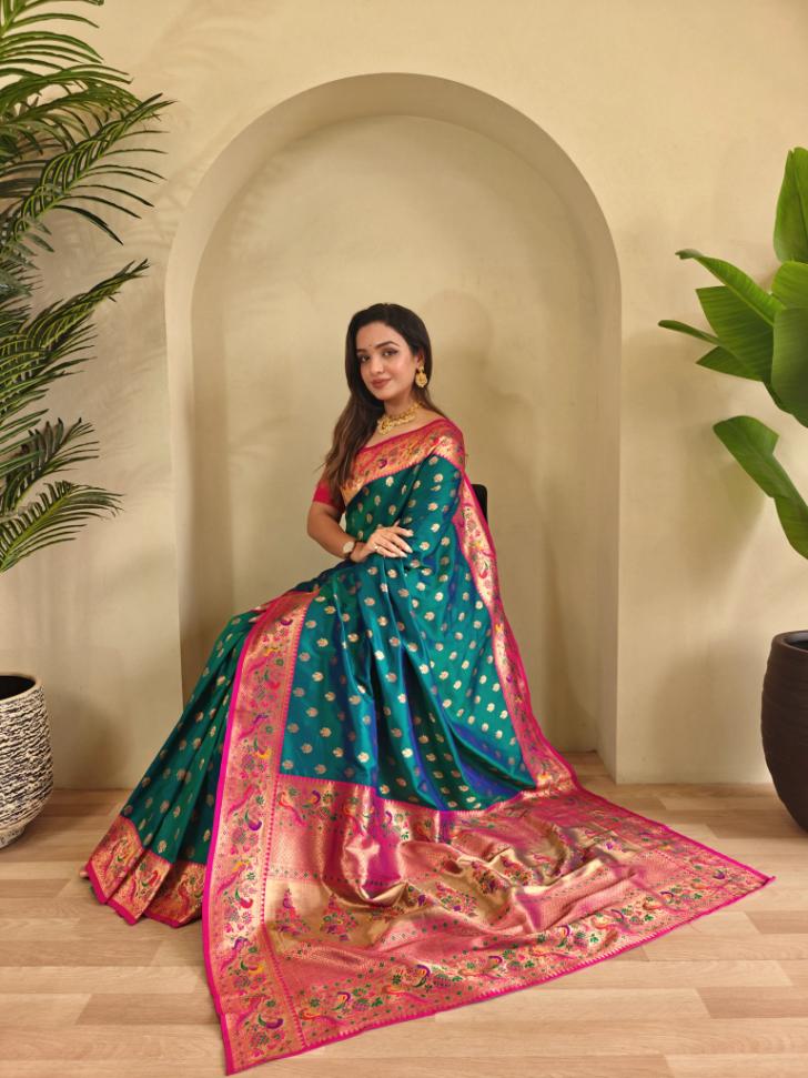Paithani Silk Traditional Zari Weaving Rich Pallu Saree