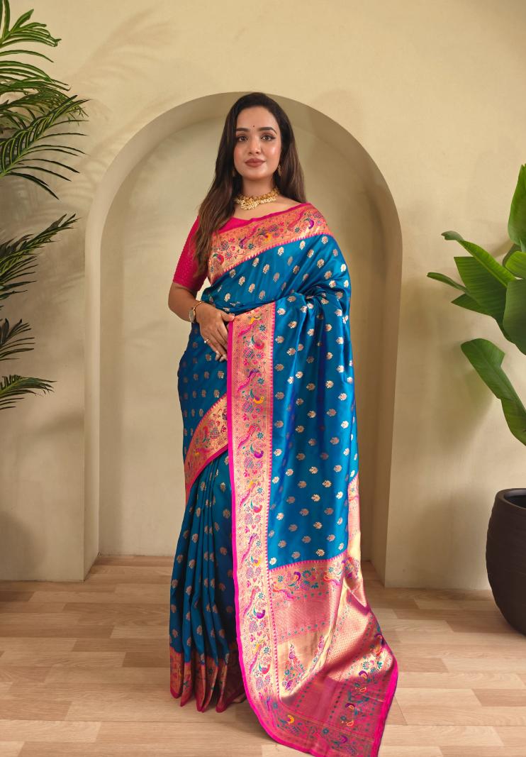 Paithani Silk Traditional Zari Weaving Rich Pallu Saree