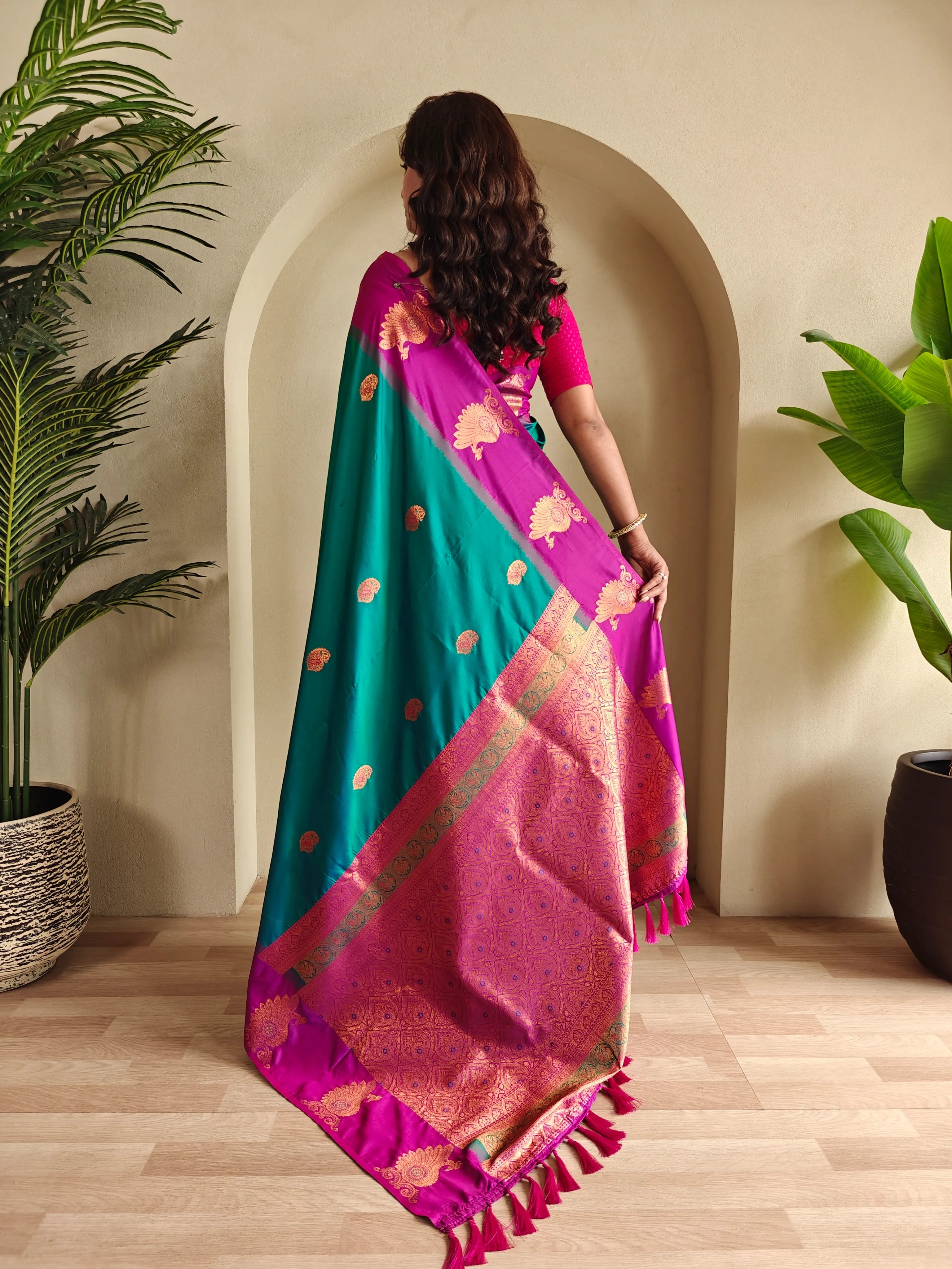 Dual Tone Unique Peacock Border Soft Silk Saree