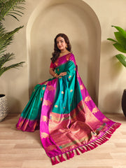 Dual Tone Unique Peacock Border Soft Silk Saree