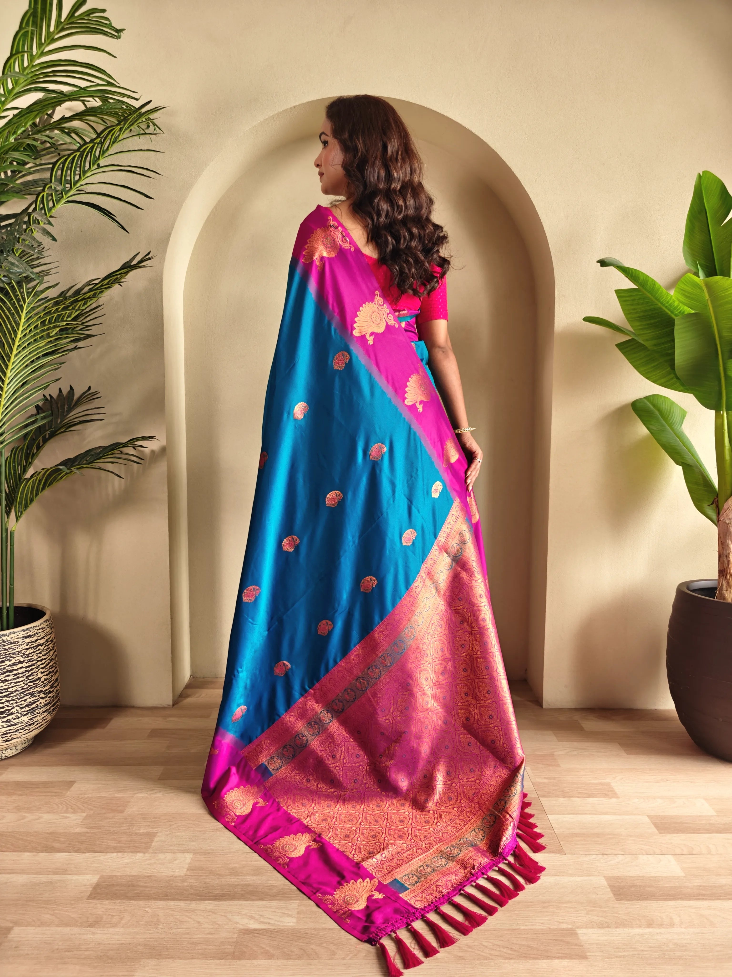 Dual Tone Unique Peacock Border Soft Silk Saree