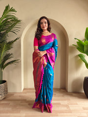 Dual Tone Unique Peacock Border Soft Silk Saree