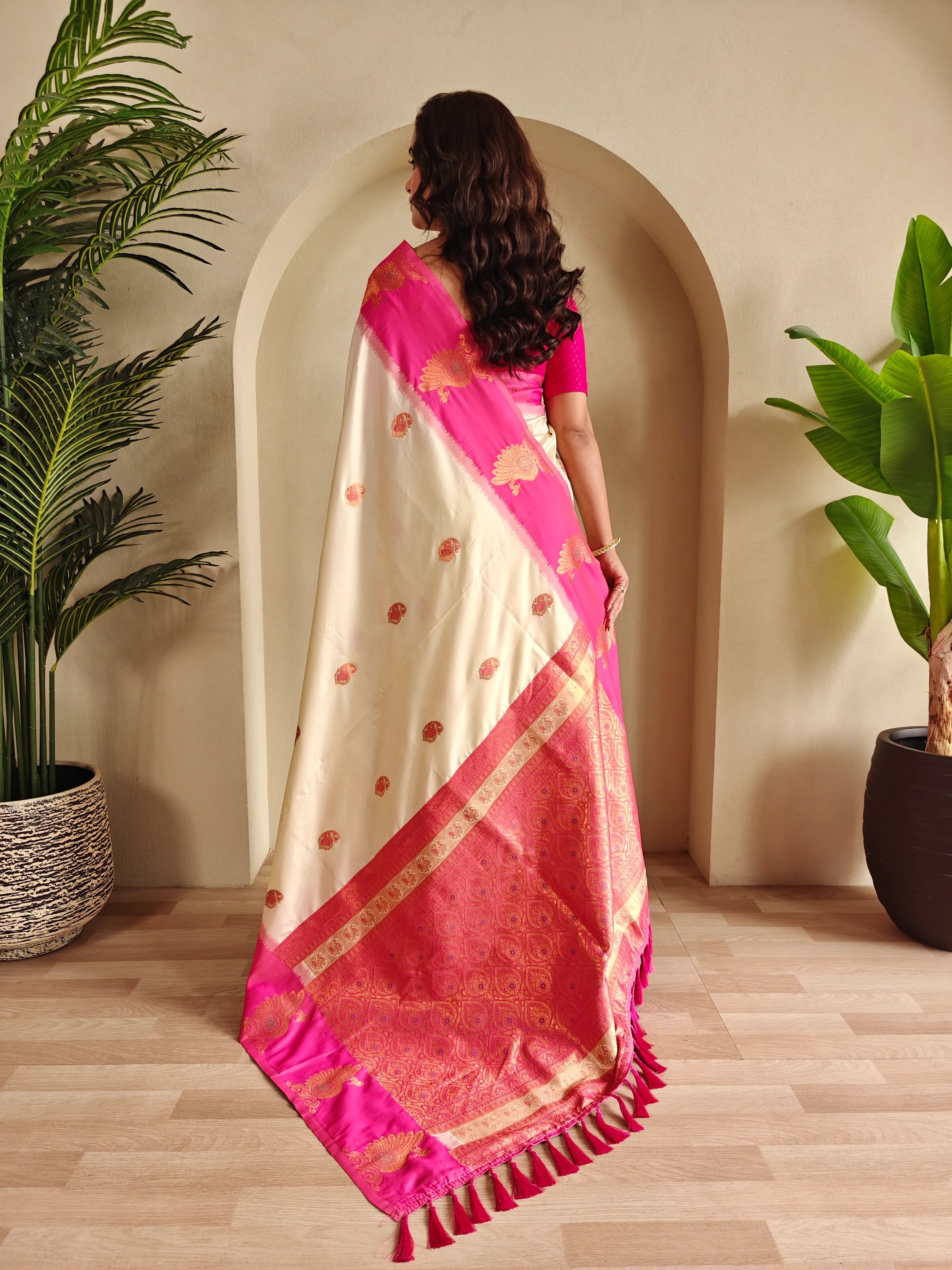 Dual Tone Unique Peacock Border Soft Silk Saree