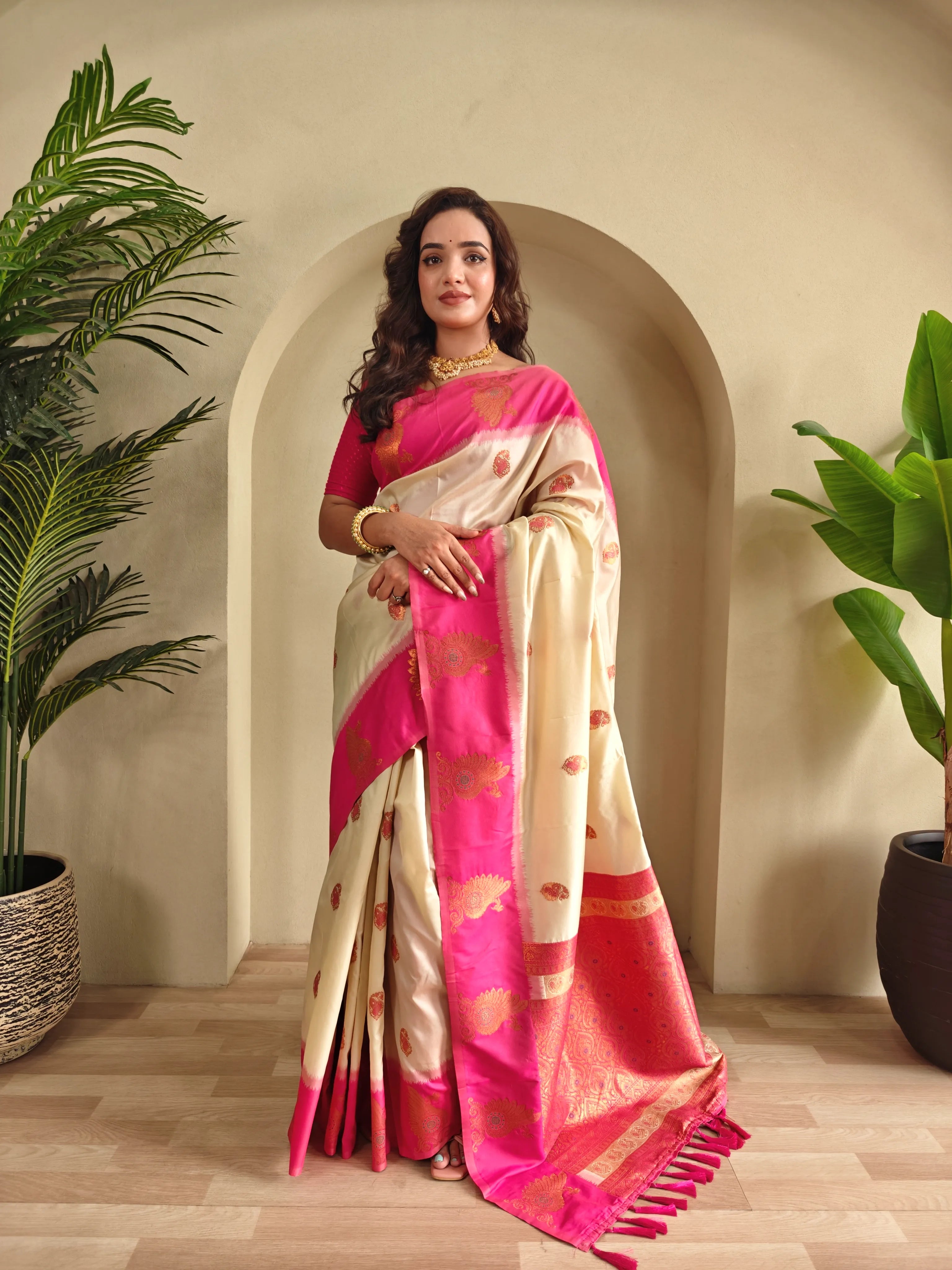 Dual Tone Unique Peacock Border Soft Silk Saree