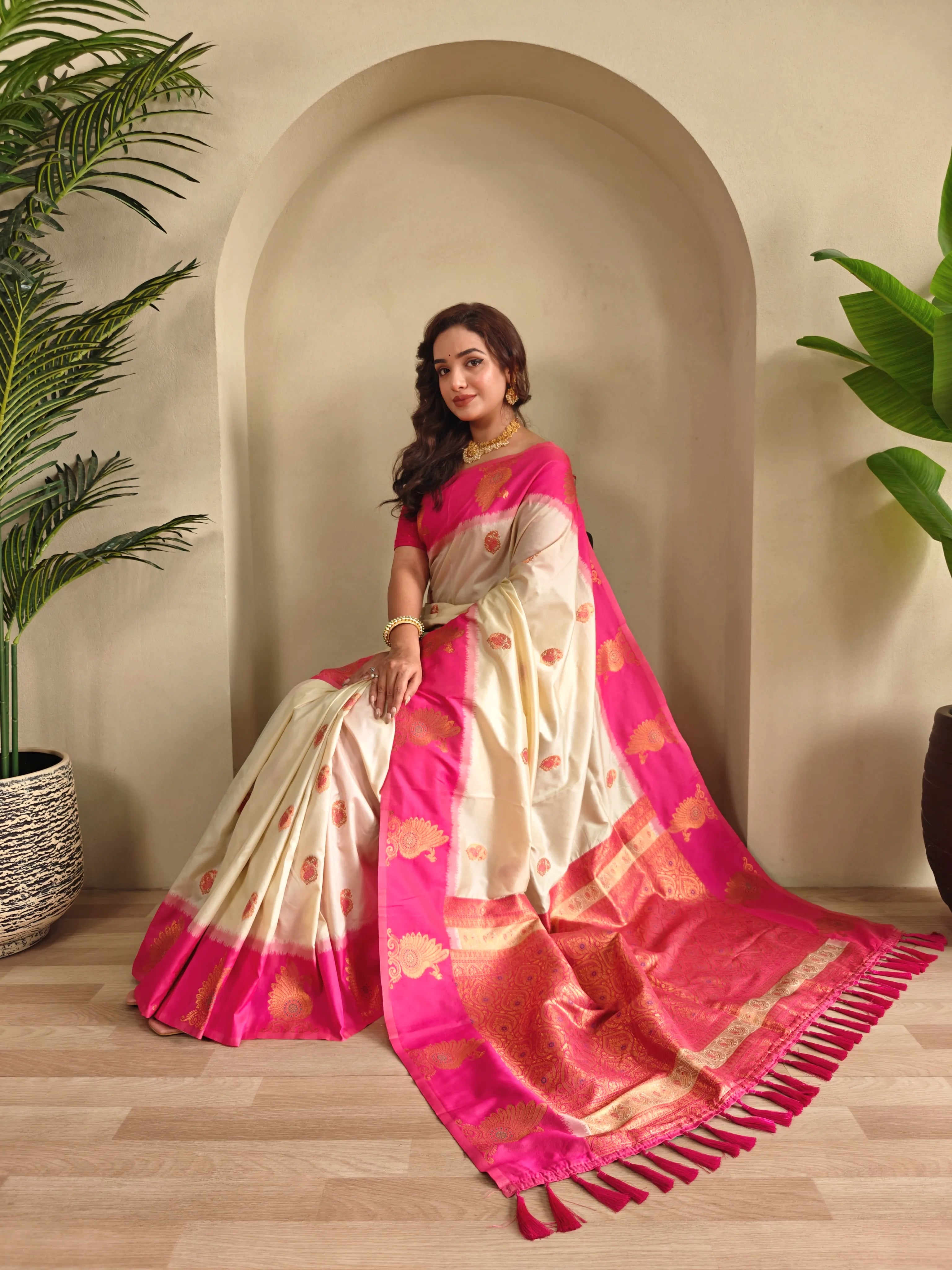 Dual Tone Unique Peacock Border Soft Silk Saree