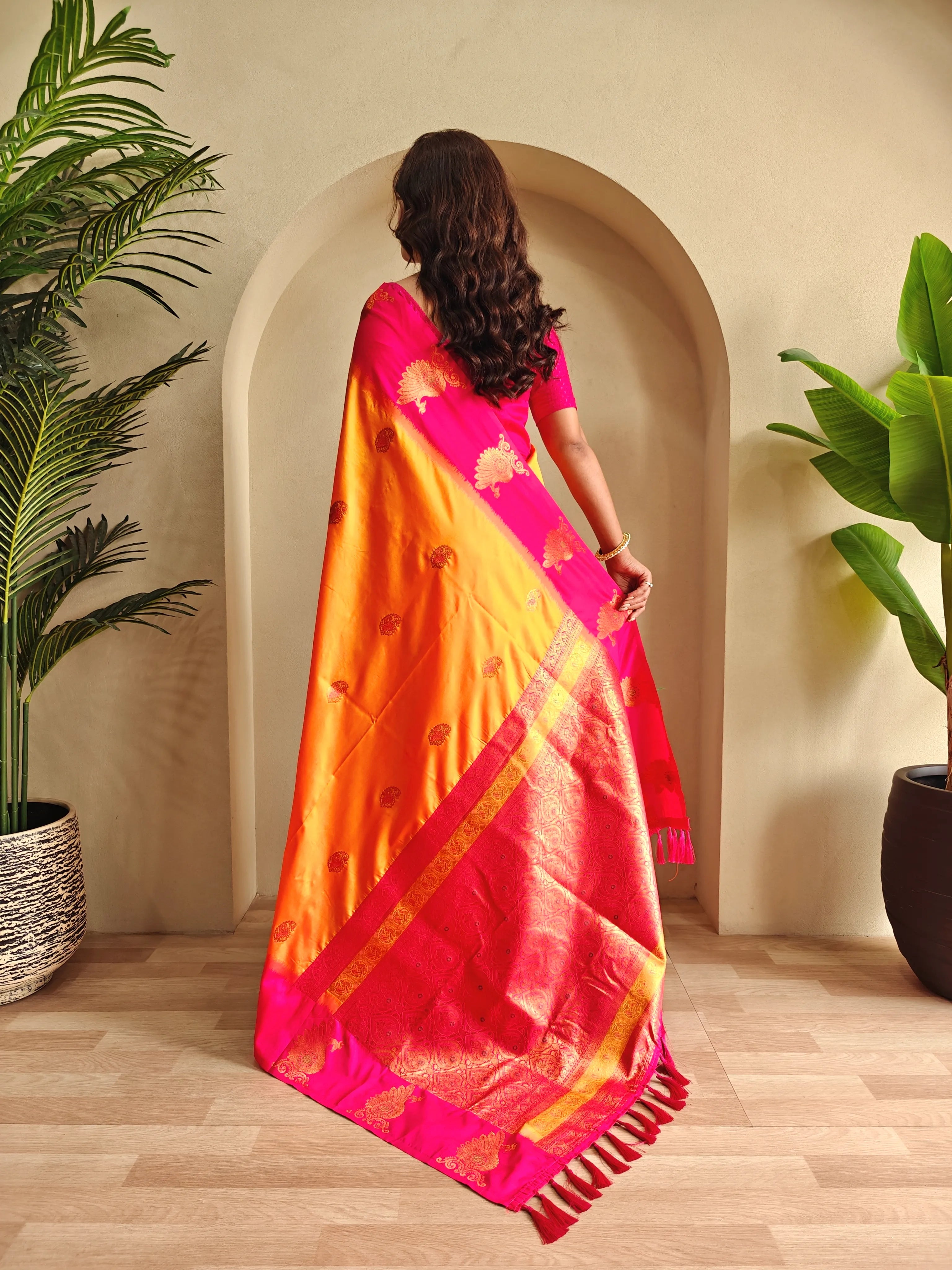 Dual Tone Unique Peacock Border Soft Silk Saree
