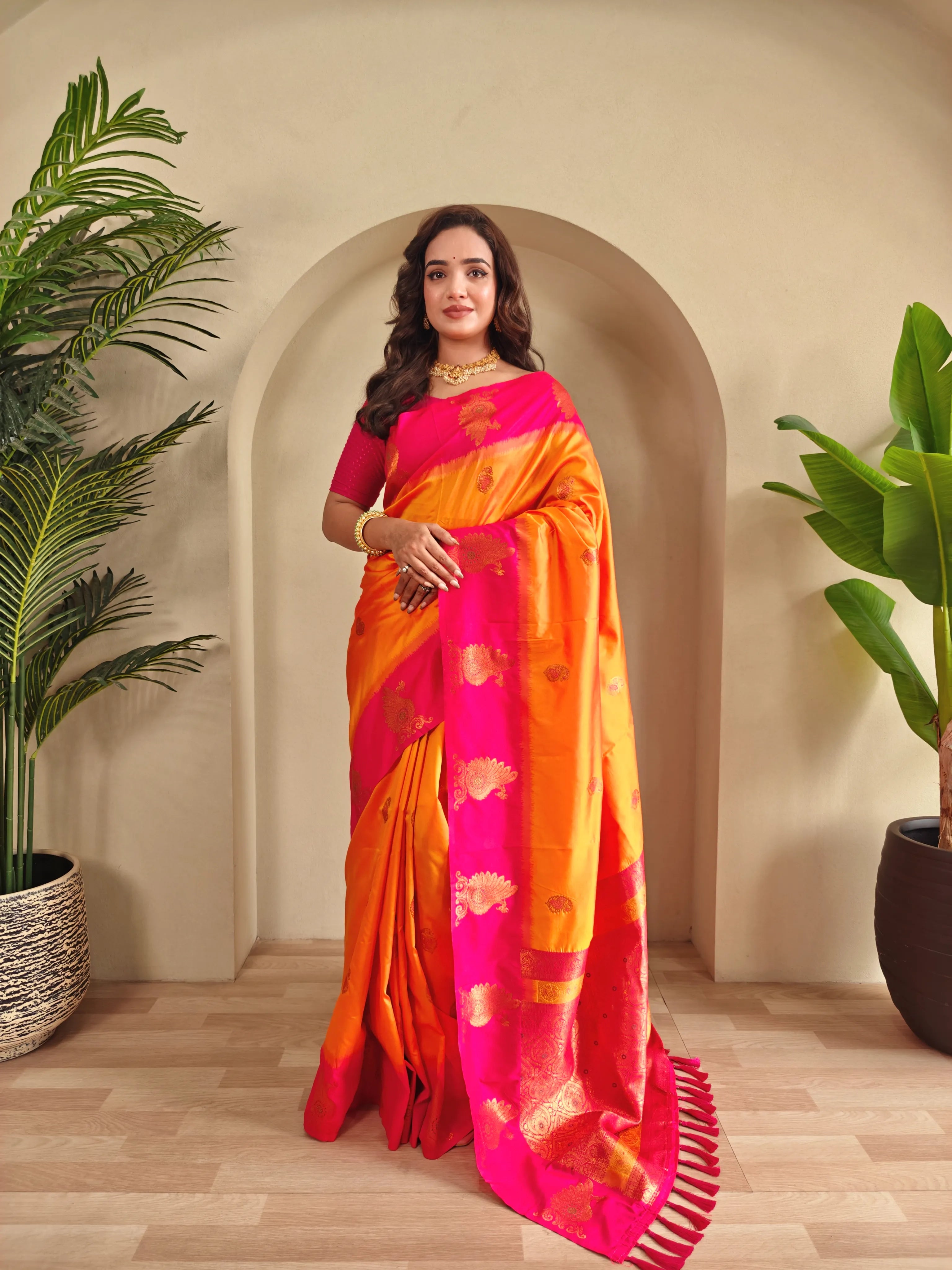 Dual Tone Unique Peacock Border Soft Silk Saree