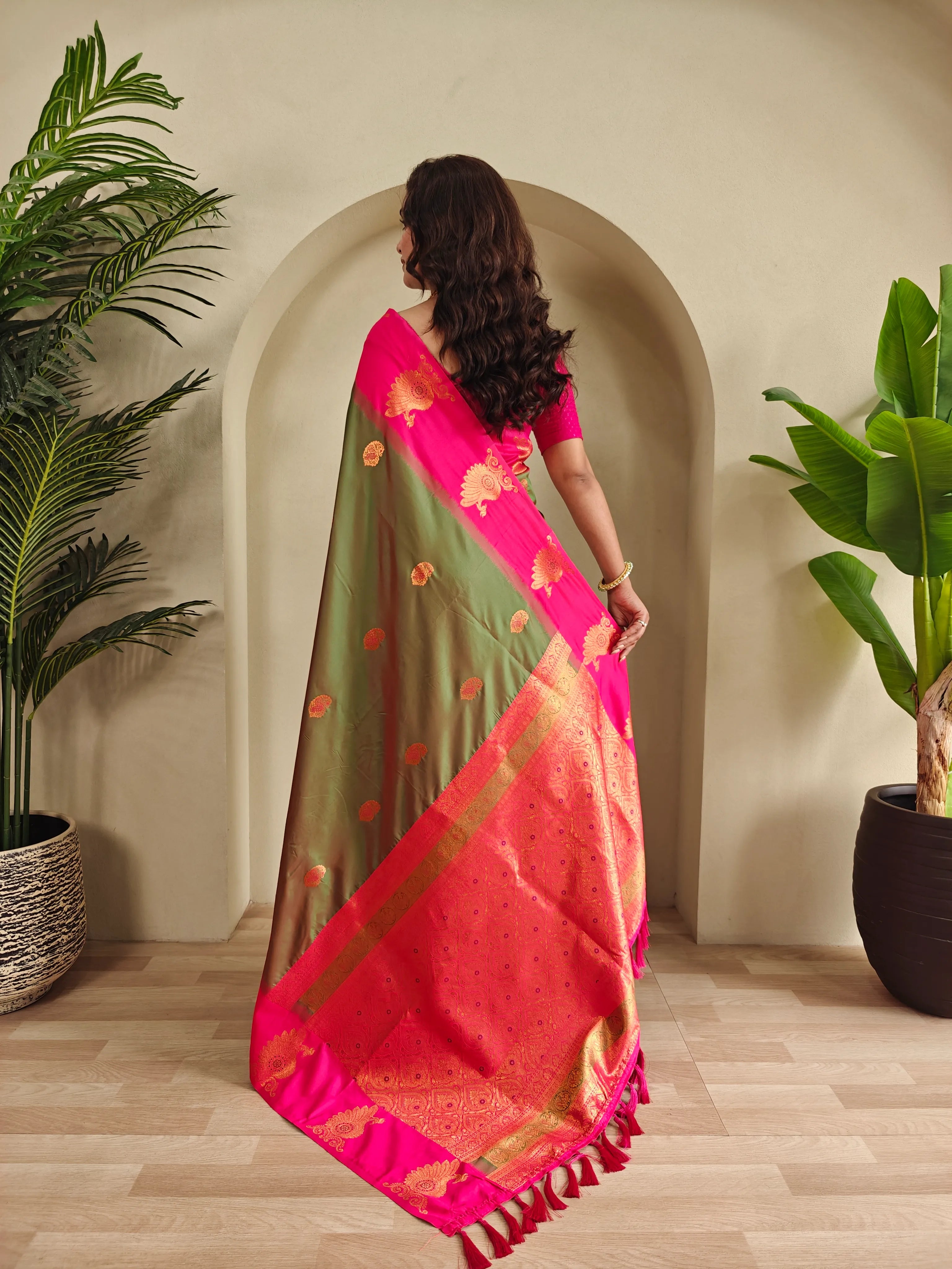 Dual Tone Unique Peacock Border Soft Silk Saree