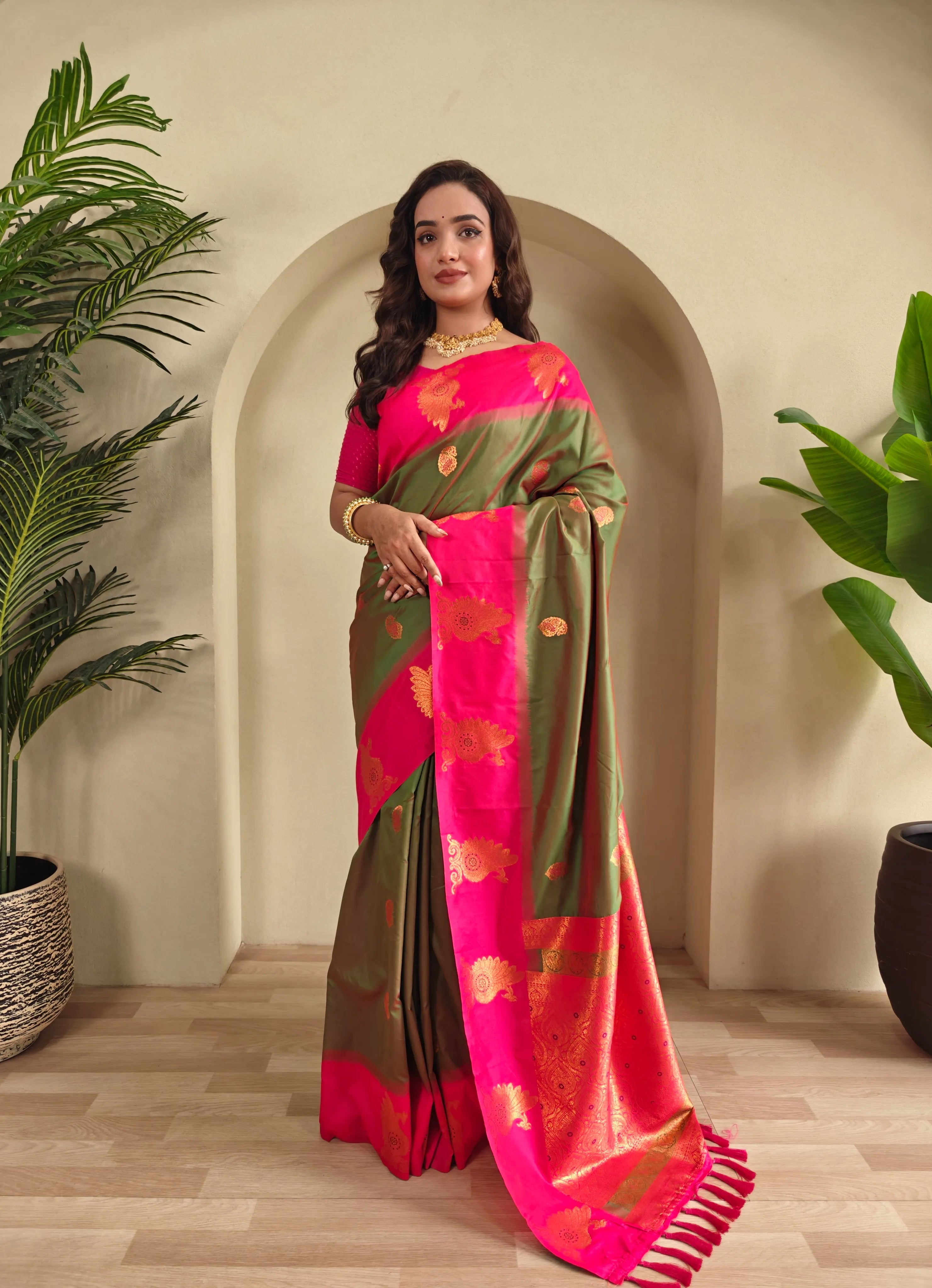 Dual Tone Unique Peacock Border Soft Silk Saree