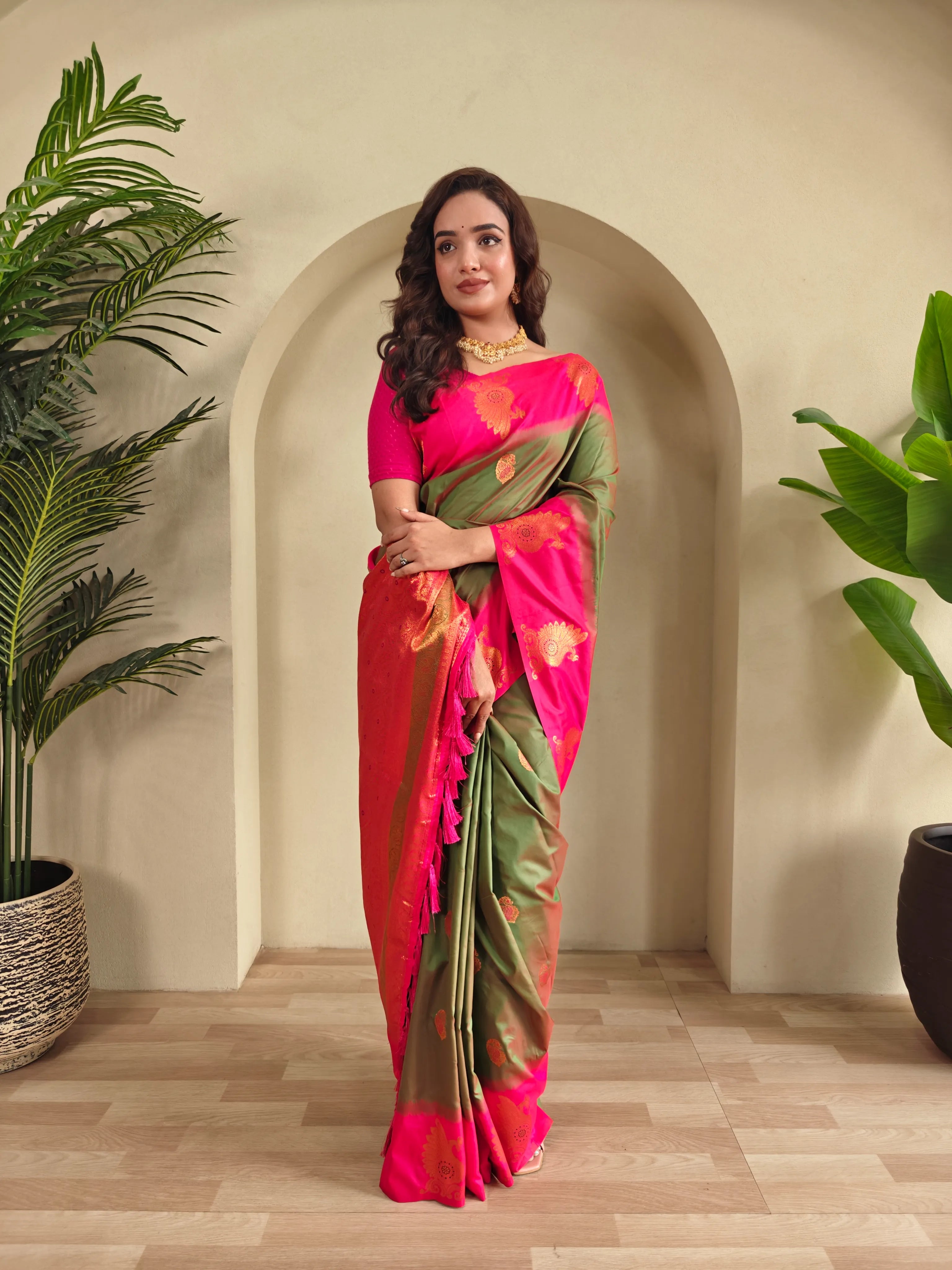Dual Tone Unique Peacock Border Soft Silk Saree