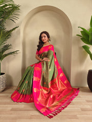Dual Tone Unique Peacock Border Soft Silk Saree