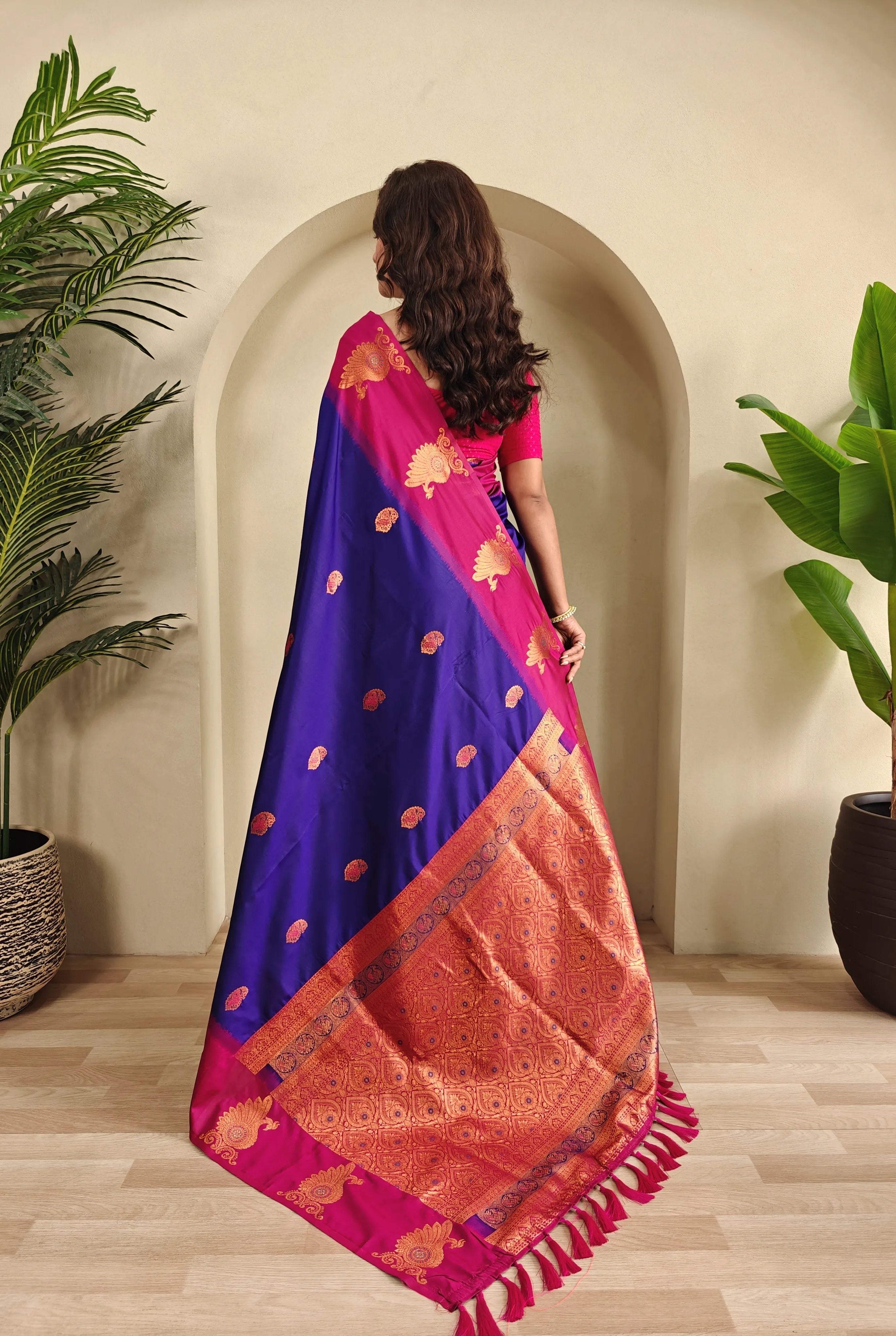 Dual Tone Unique Peacock Border Soft Silk Saree