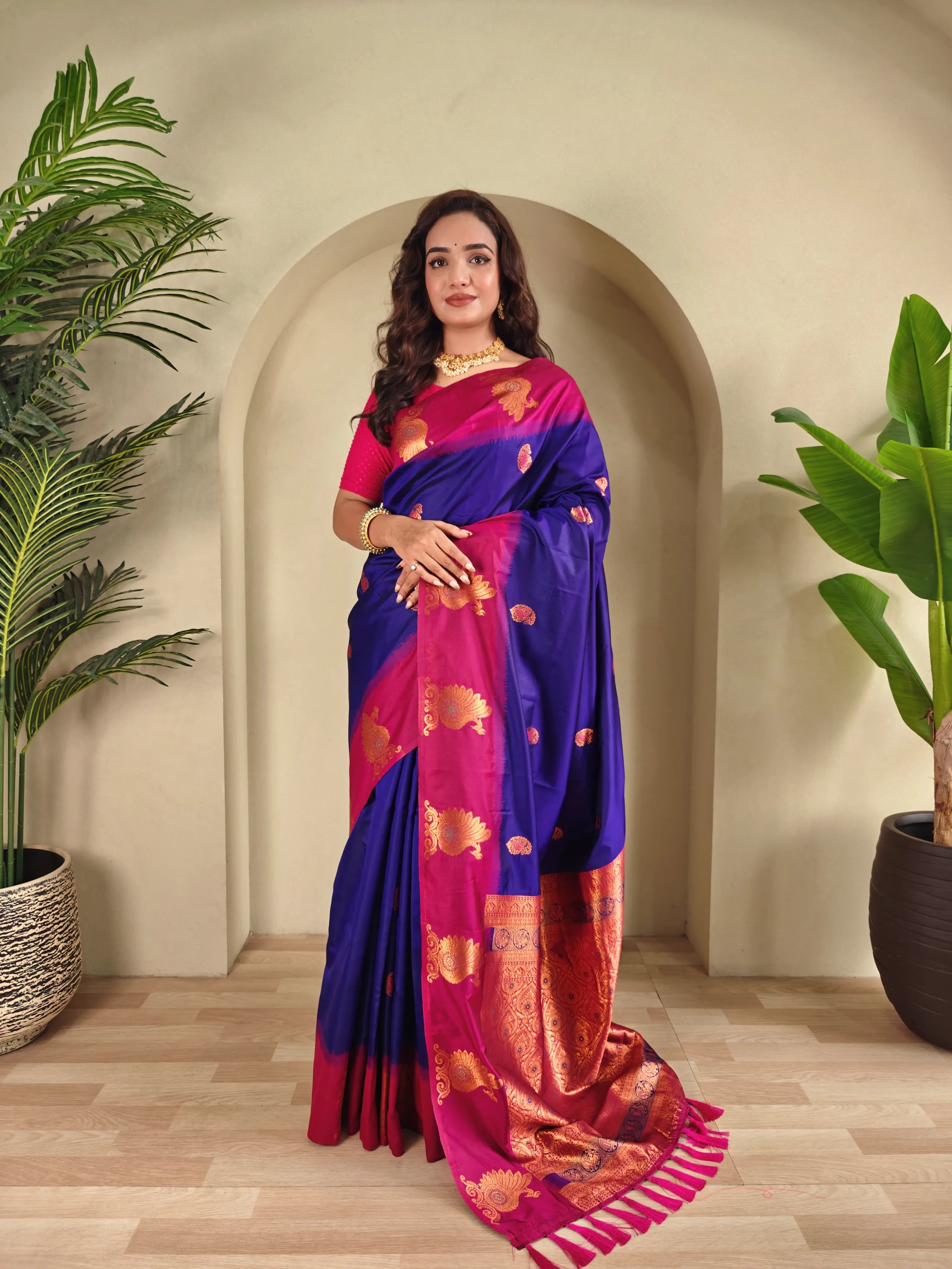 Dual Tone Unique Peacock Border Soft Silk Saree