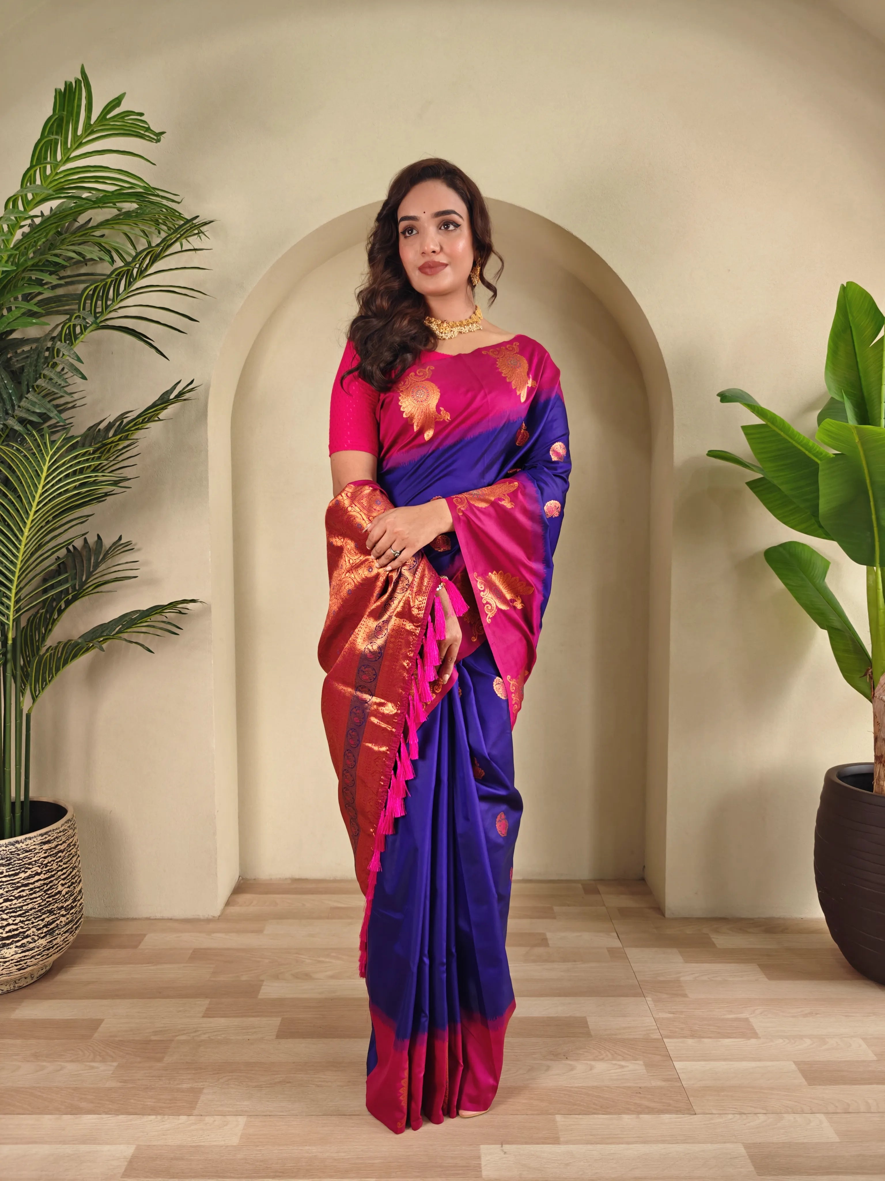 Dual Tone Unique Peacock Border Soft Silk Saree
