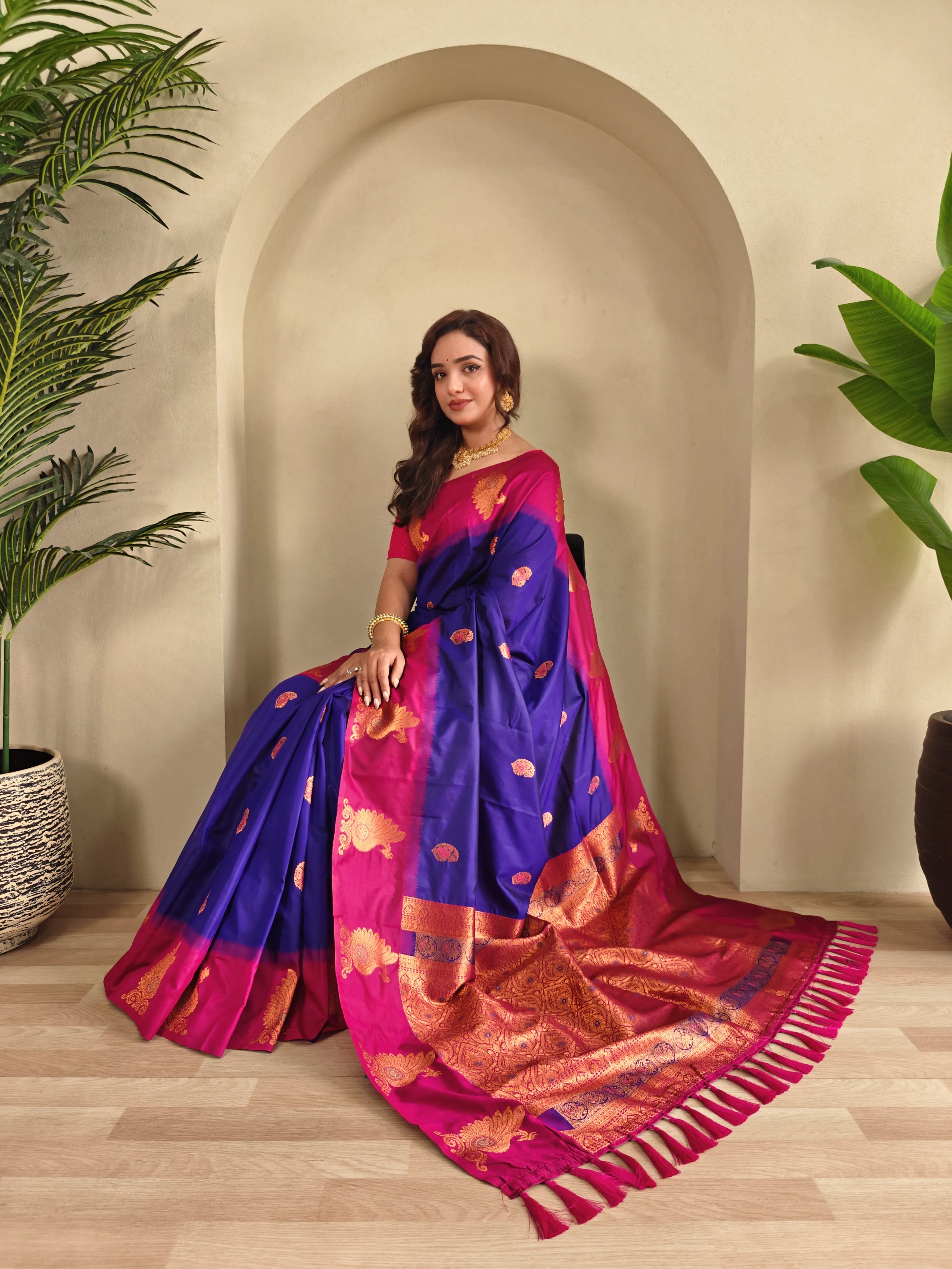 Dual Tone Unique Peacock Border Soft Silk Saree