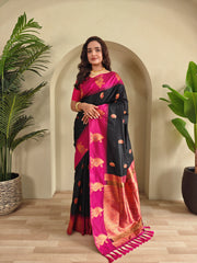 Dual Tone Unique Peacock Border Soft Silk Saree