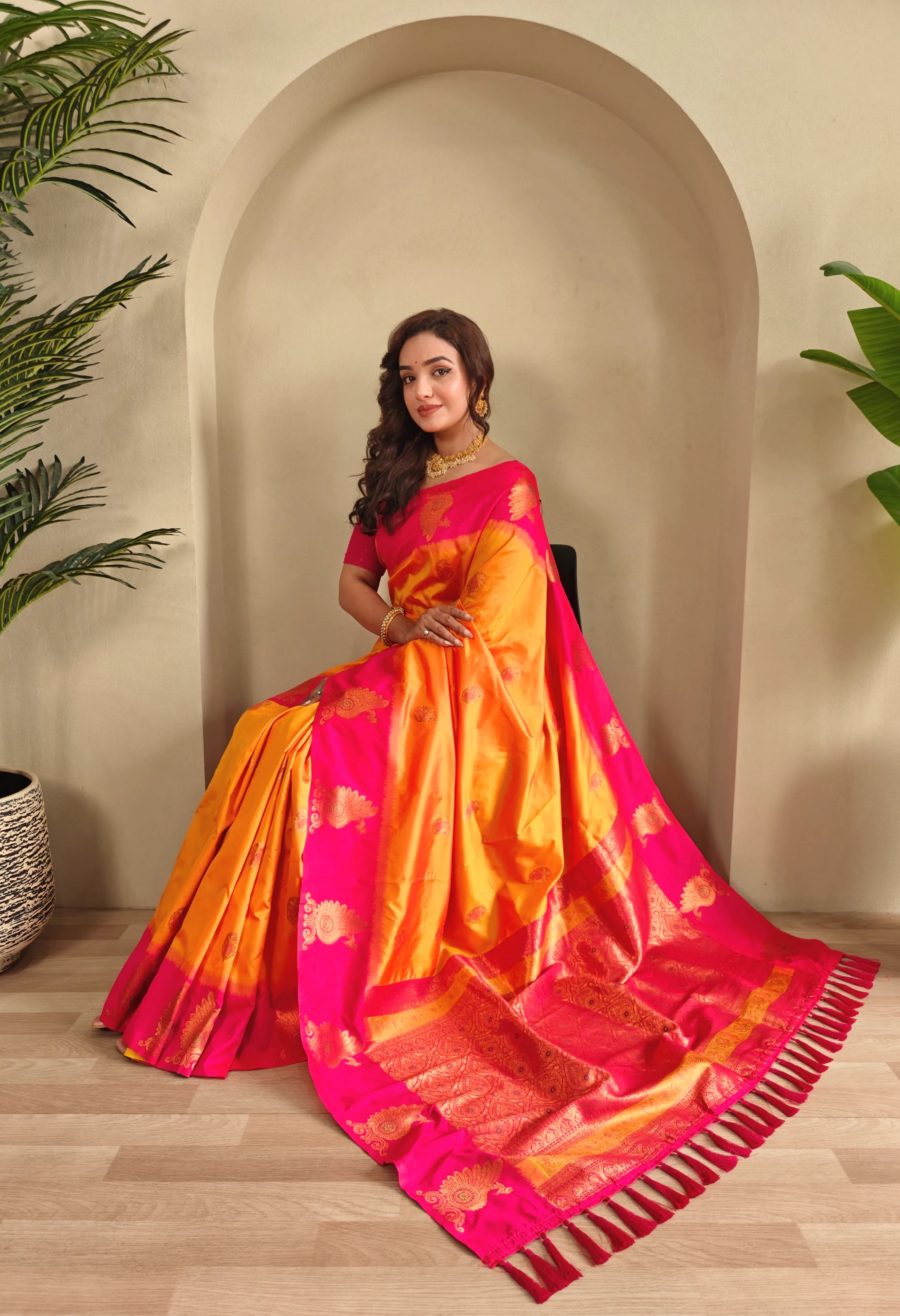 Dual Tone Unique Peacock Border Soft Silk Saree