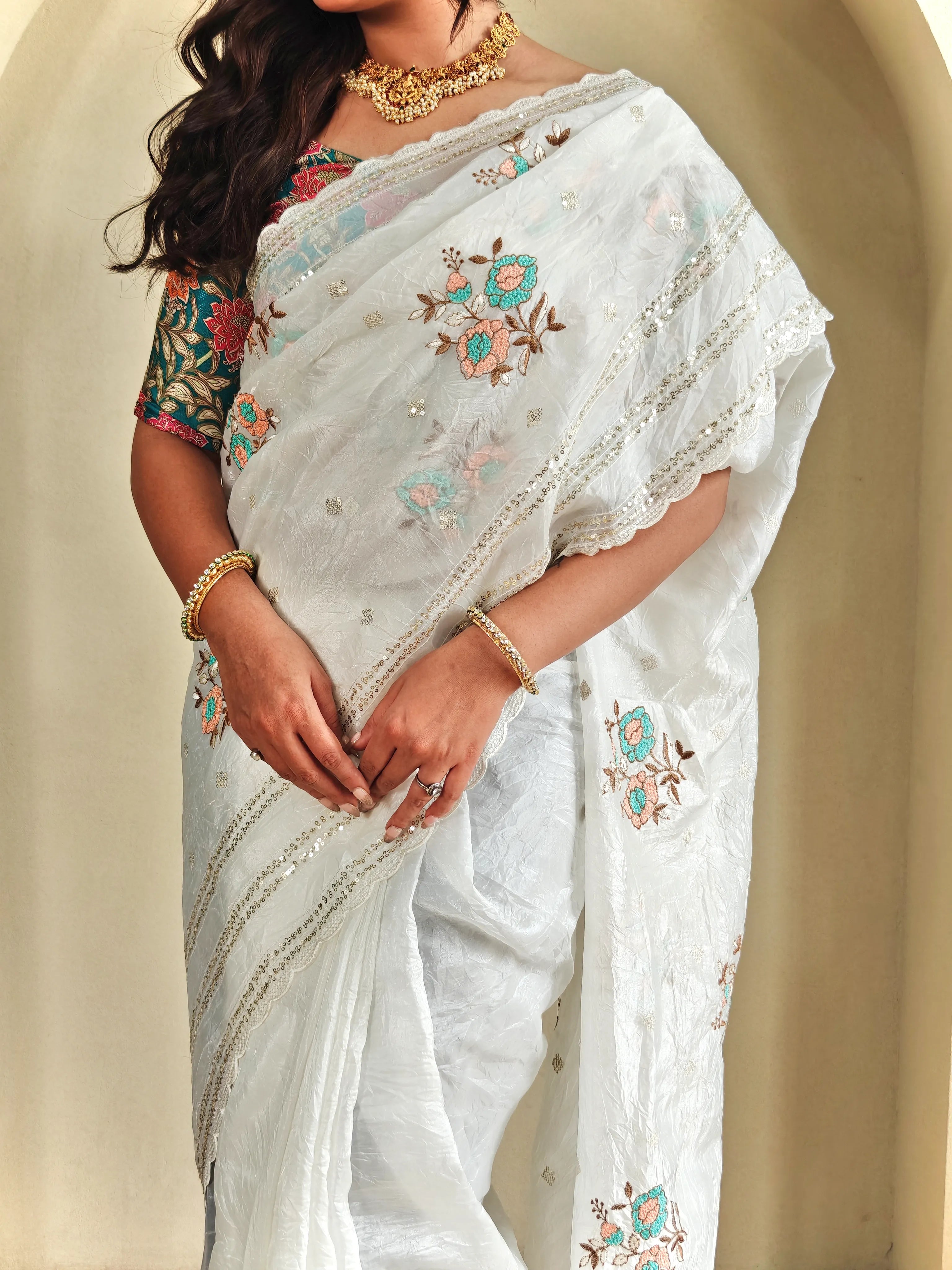 Premium Crush Silk Printed Organza Saree