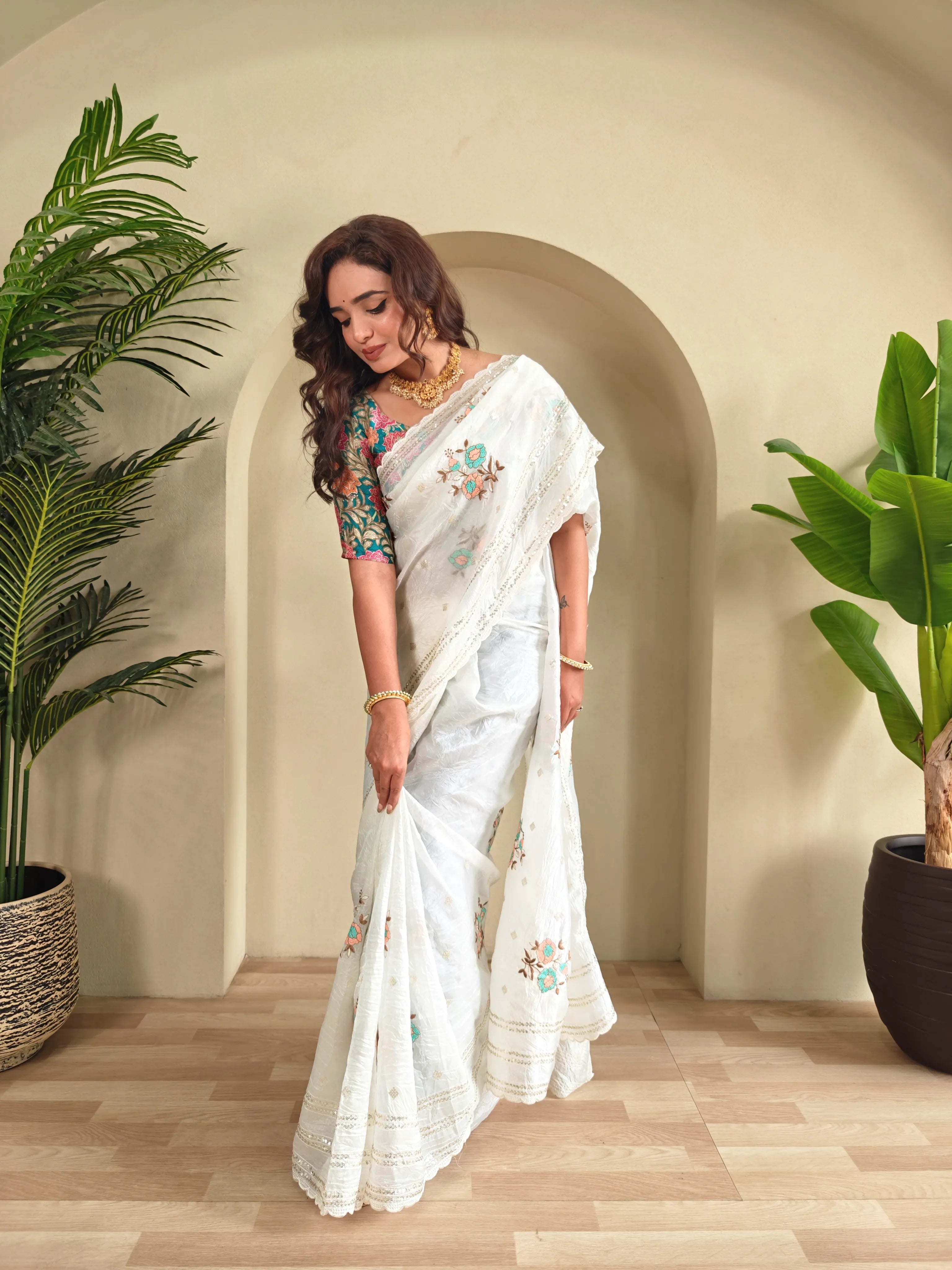 Premium Crush Silk Printed Organza Saree