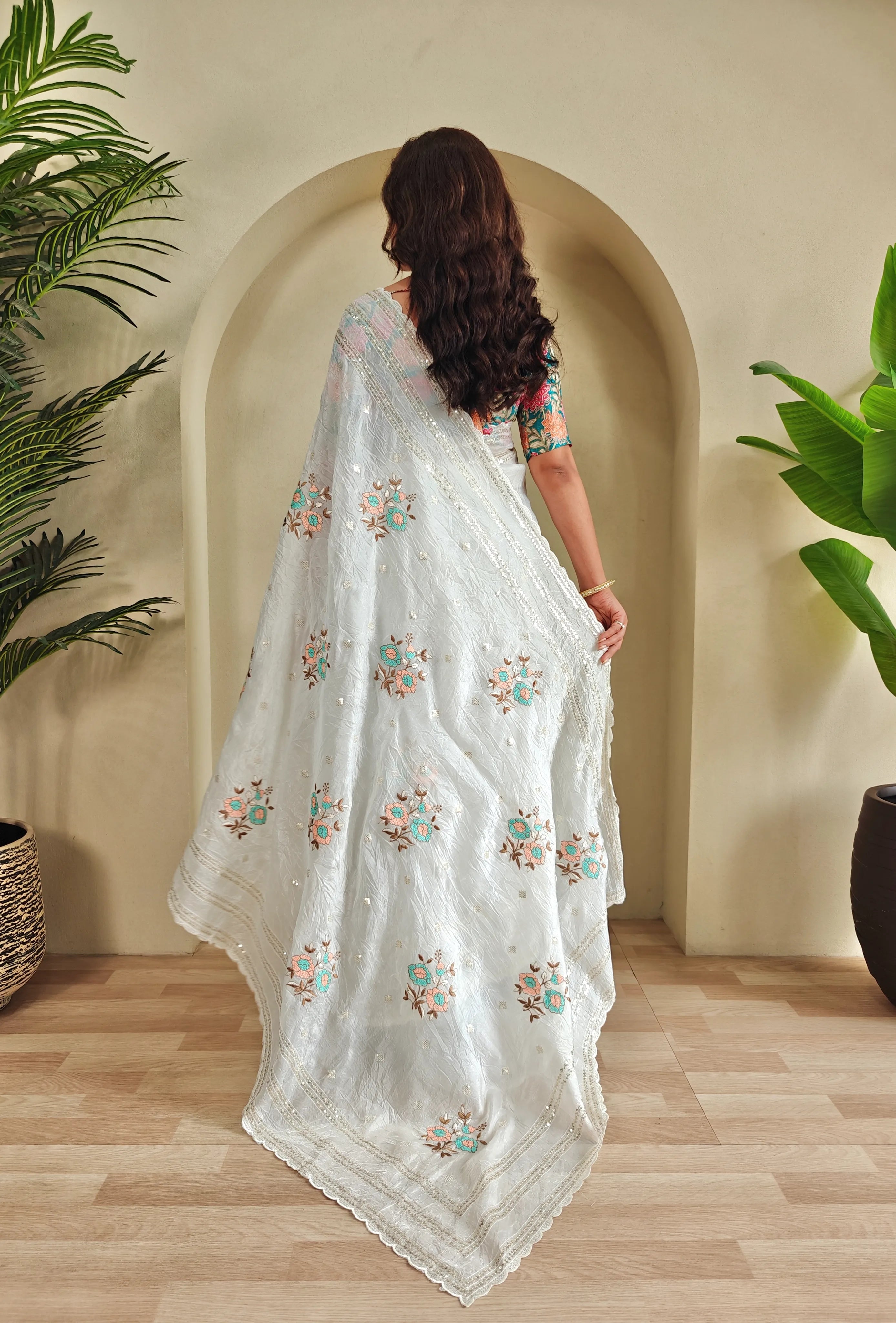 Premium Crush Silk Printed Organza Saree