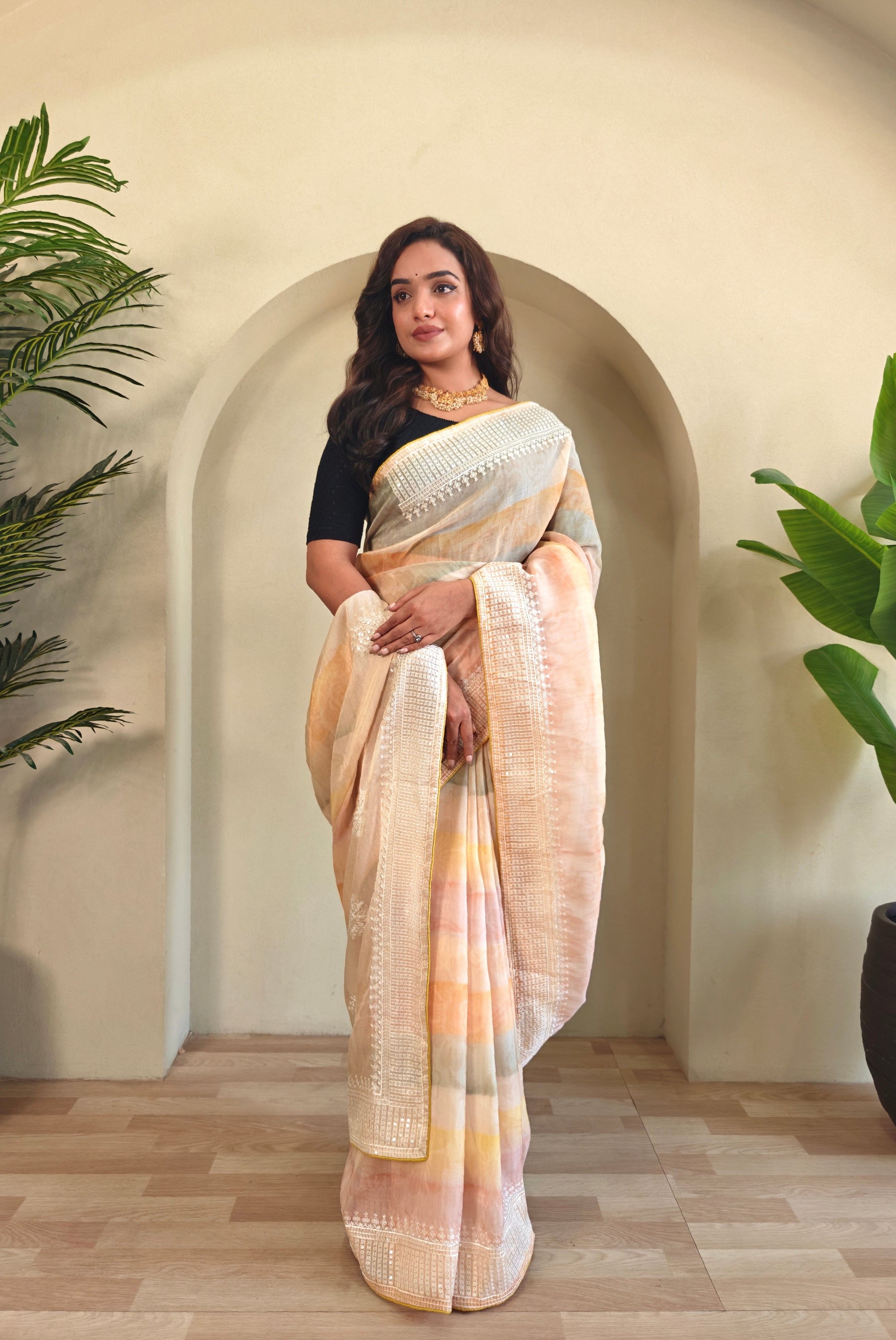 Marigold Organza Digital Printed Saree